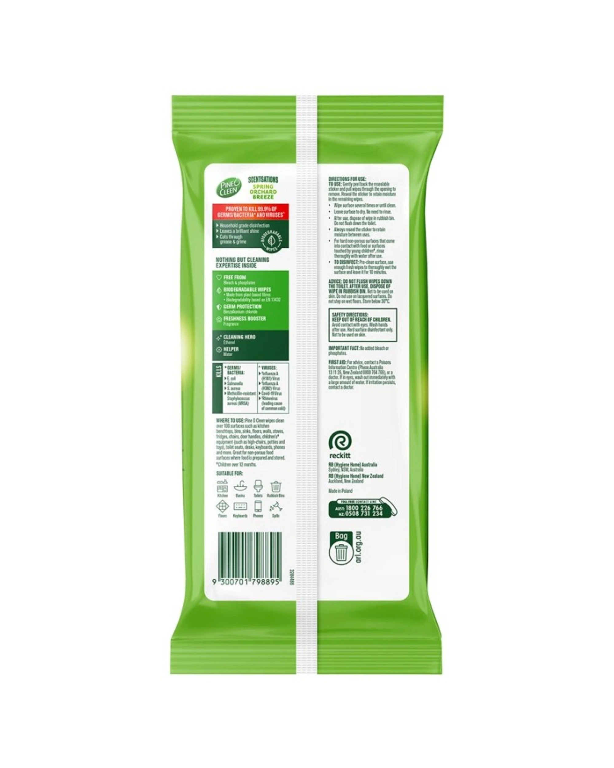 3 Pine O Cleen 8x 100pc Pine O Cleen Wipes Scentsations Spring Orchard Breeze - Green, 3 of 3