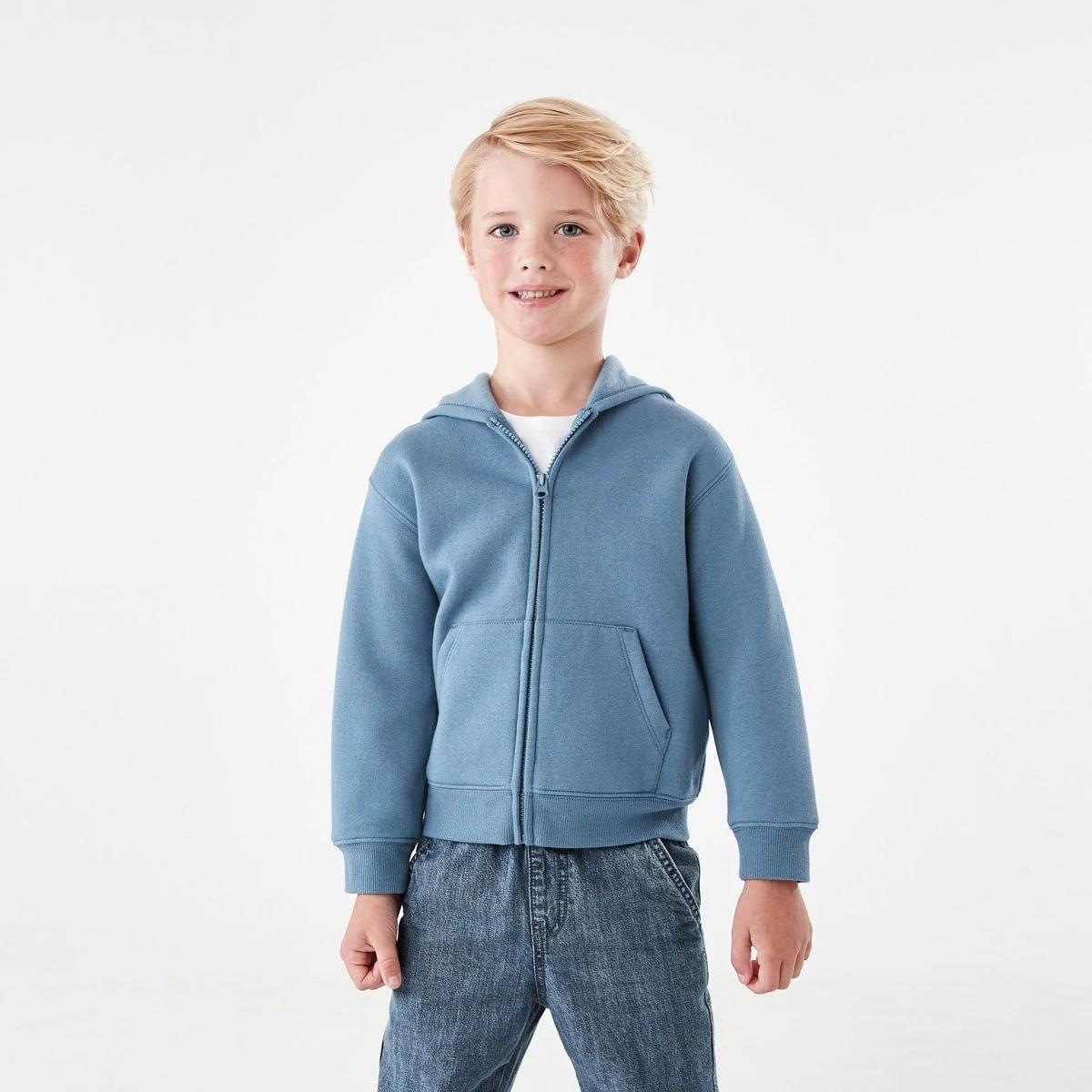 2 Plain Zip Through Hoodie Copen Blue, 2 of 10