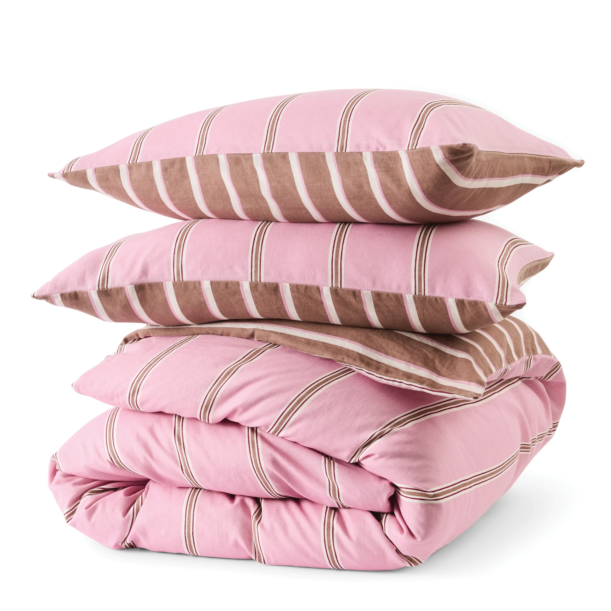 6 Stripe Cotton Linen Reversible Quilt Cover Set - King Bed, Pink and Mocha, 6 of 7