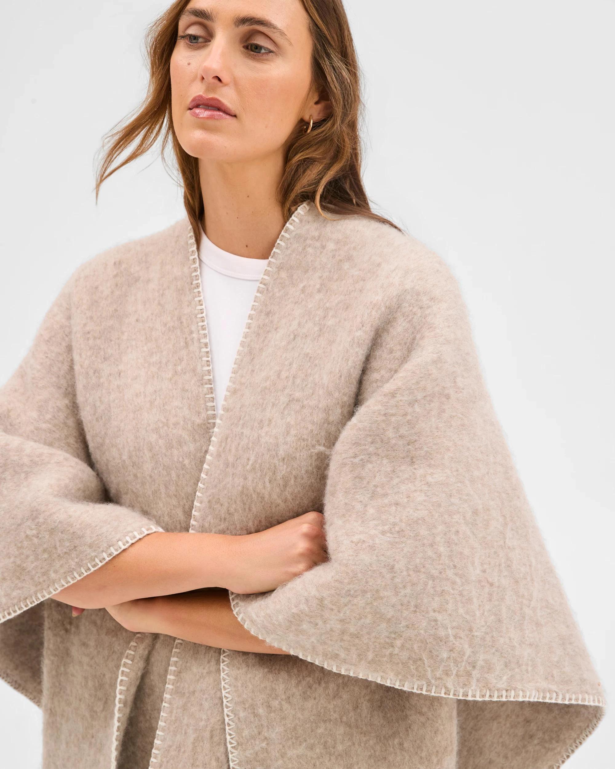 4 Target Accessories Brushed Blanket Stitch Poncho NEUTRAL MARLE, 4 of 5