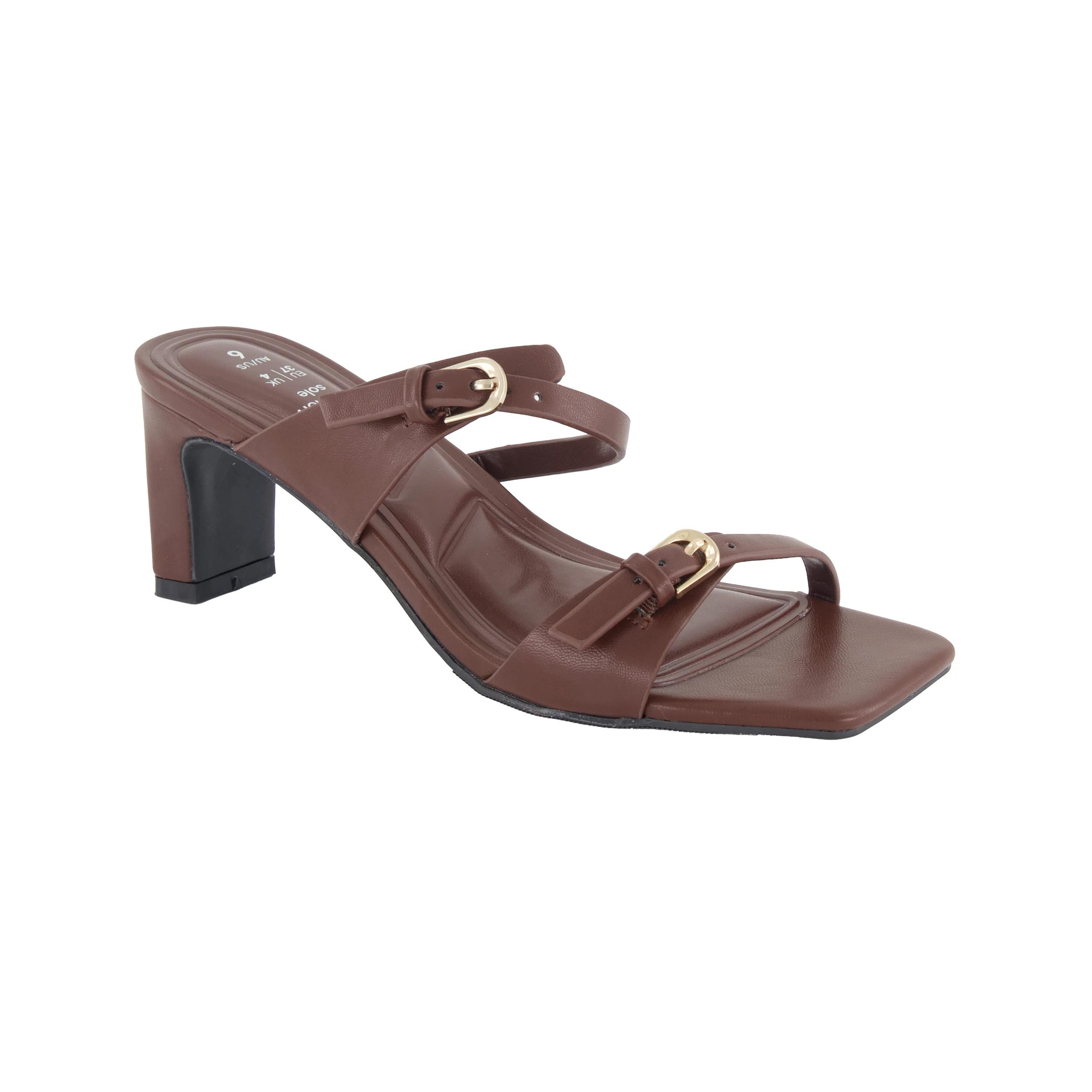 2 Two Strap Buckle Mules Chocolate, 2 of 5