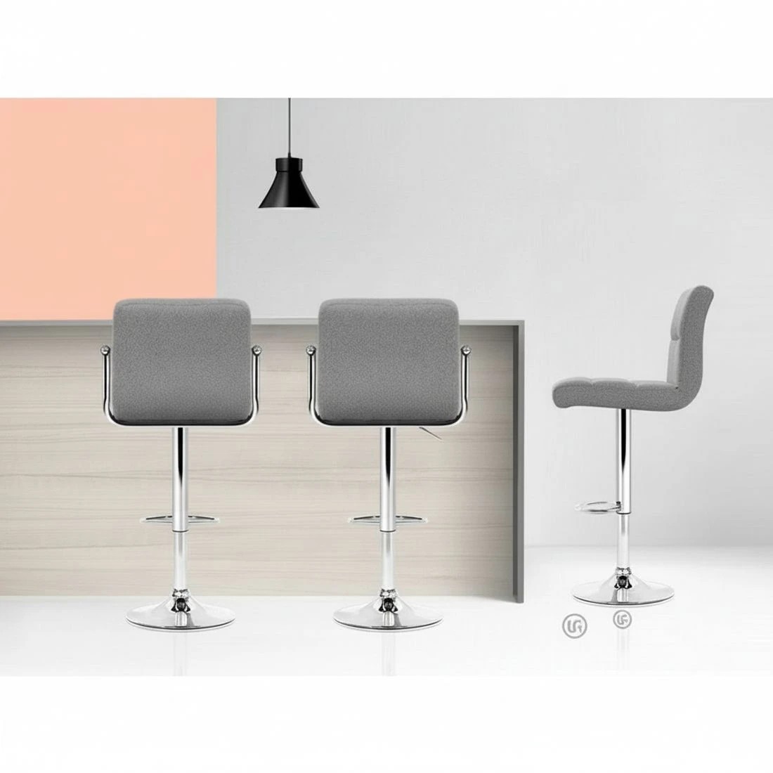 5 Artiss 2x Bar Stools Fabric Gas Lift w/Armrest - Grey, 5 of 5