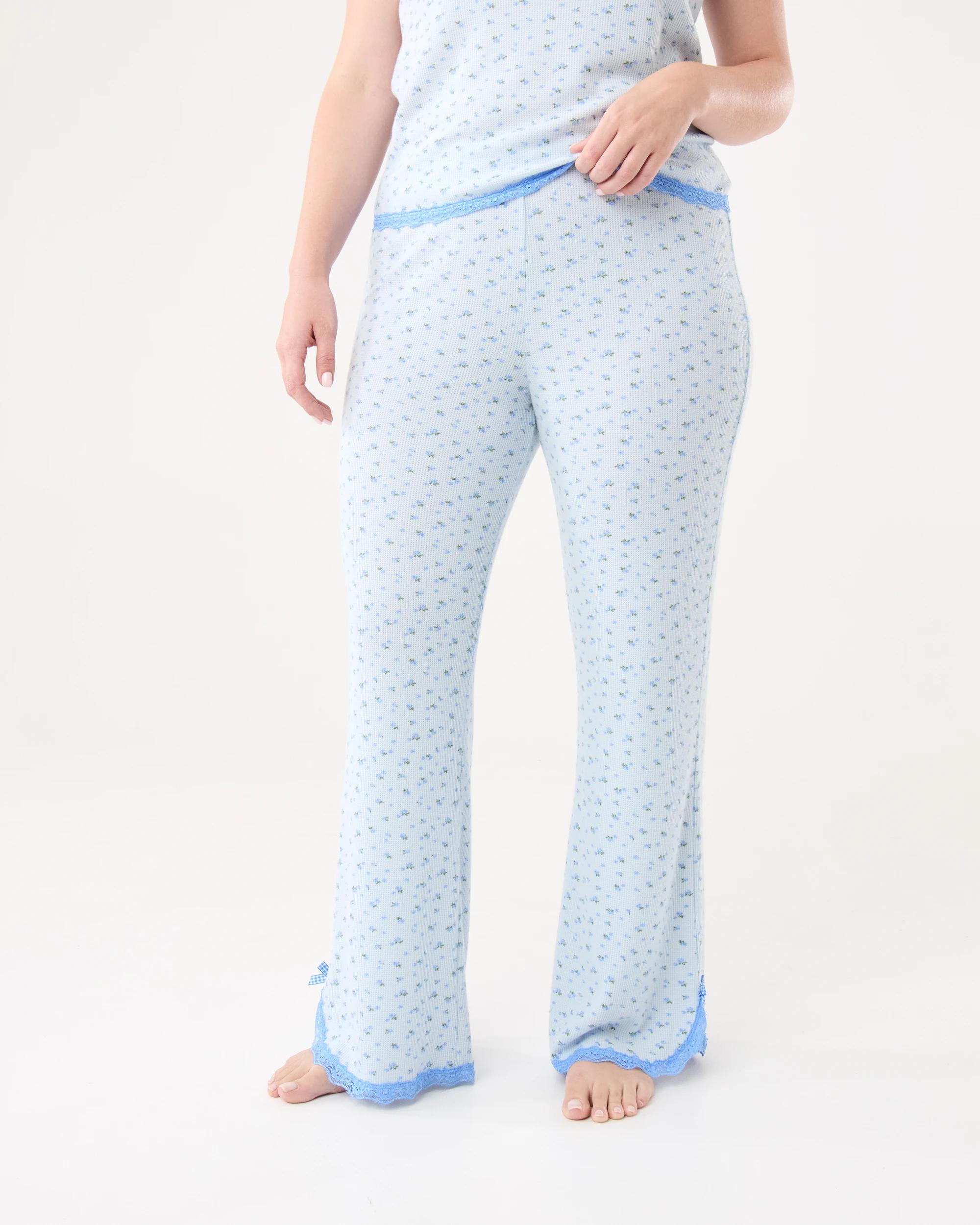 3 Lace Trim Waffle Pants Blue Rose, 3 of 9
