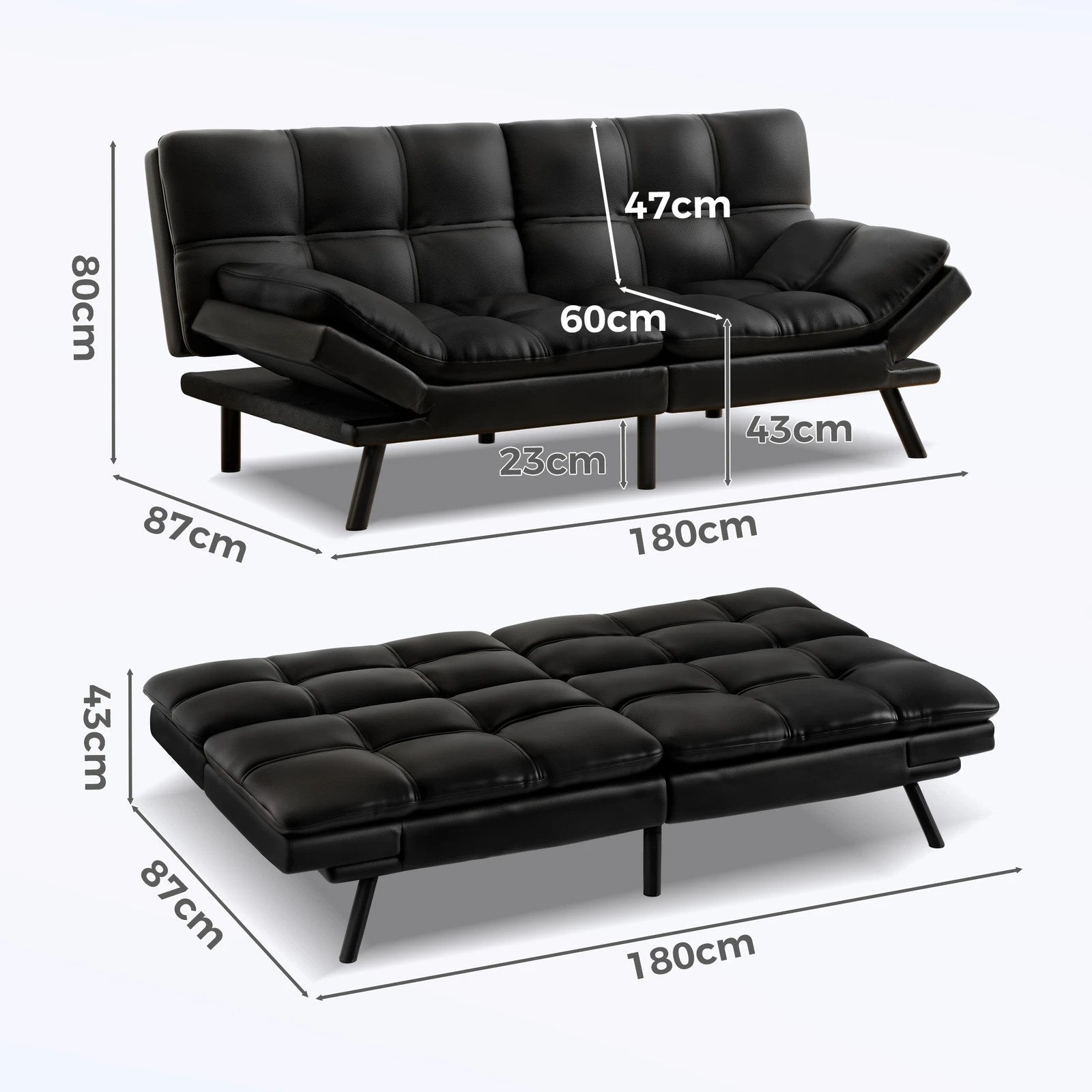 2 Alfordson Sofa Bed Couch 3 Seater Recliner Lounge - Black, 2 of 9