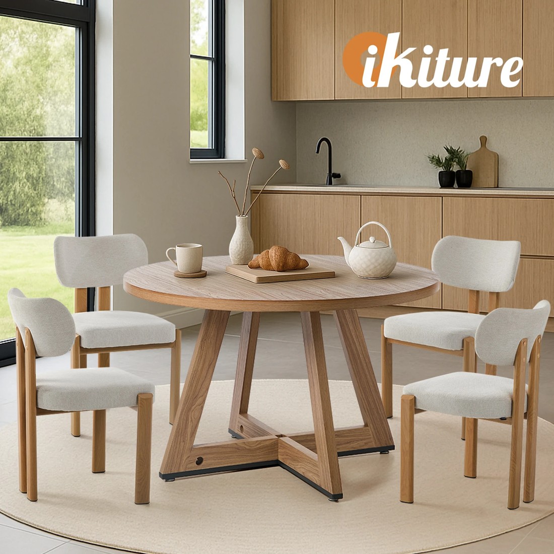 5 Oikiture 120cm Round Dining Table Wooden Kitchen Furniture - Natural, 5 of 9