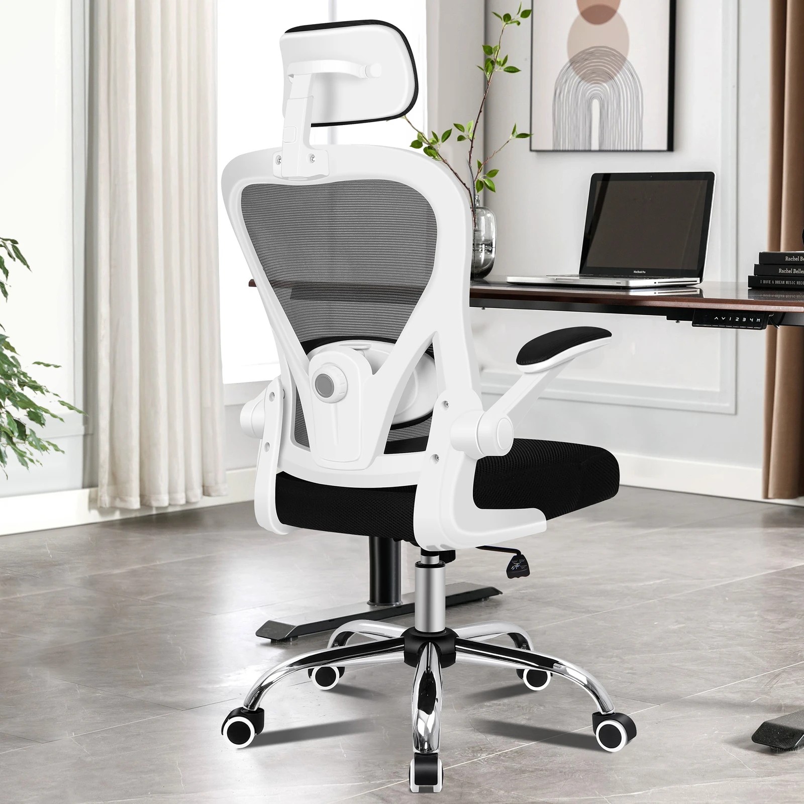 3 Alfordson Mesh Office Chair Executive Computer Gaming Fabric Seat - Black White, 3 of 10