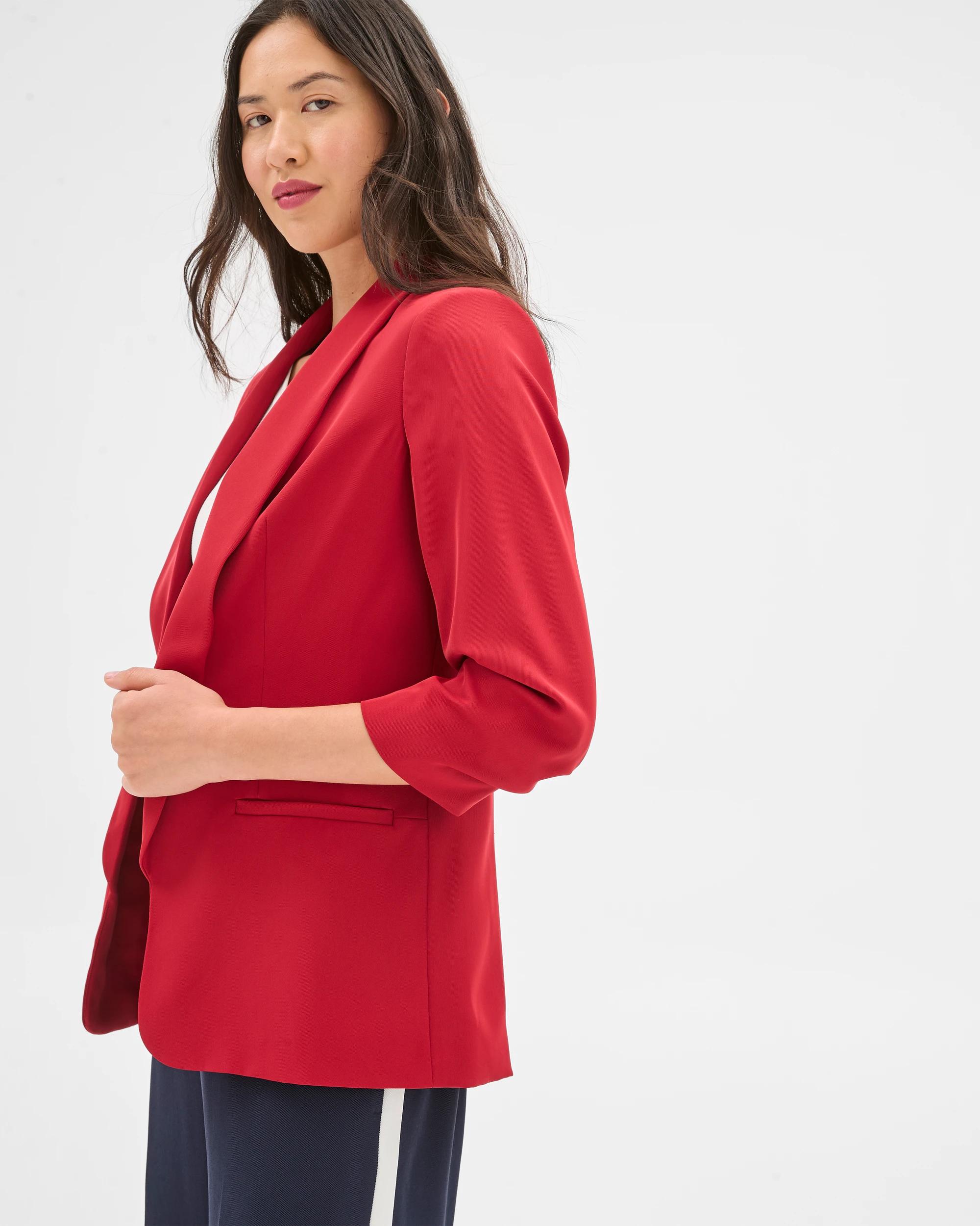 3 Ruched Sleeve Blazer - Preview CRIMSON, 3 of 6