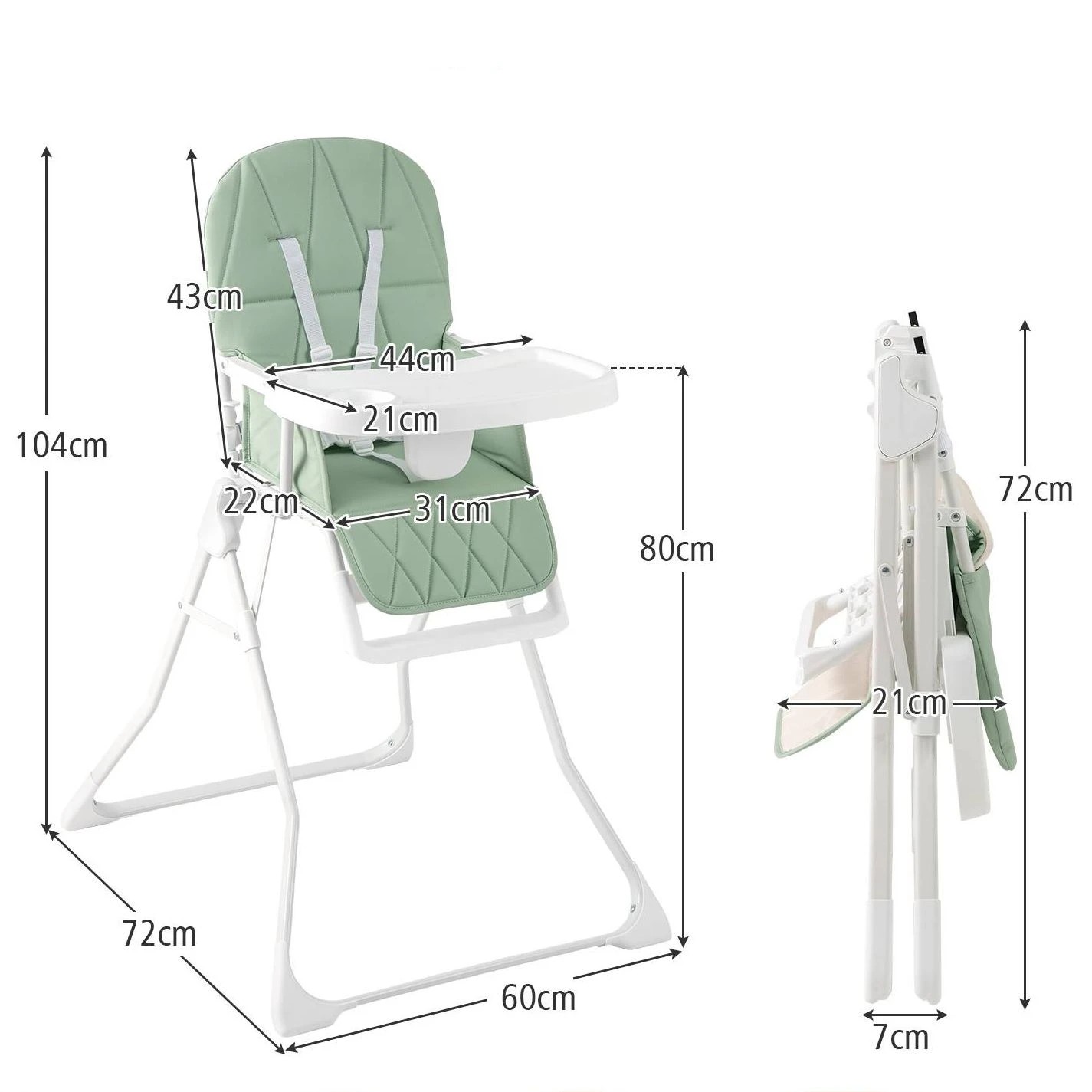 2 Costway Foldable Baby High Chair Portable Feeding Highchair - Green, 2 of 2