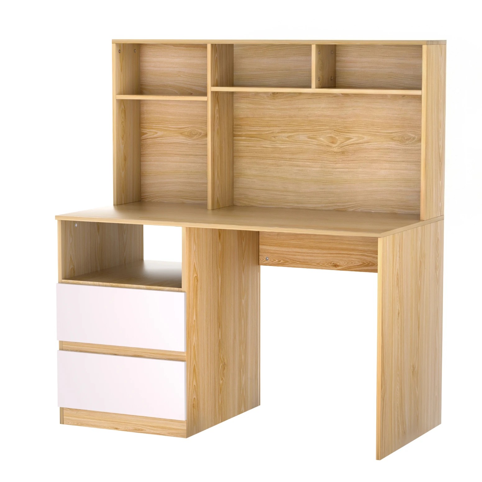 1 Artiss Computer Desk Office Study Desks Table Bookshelf Drawer - White, 1 of 5