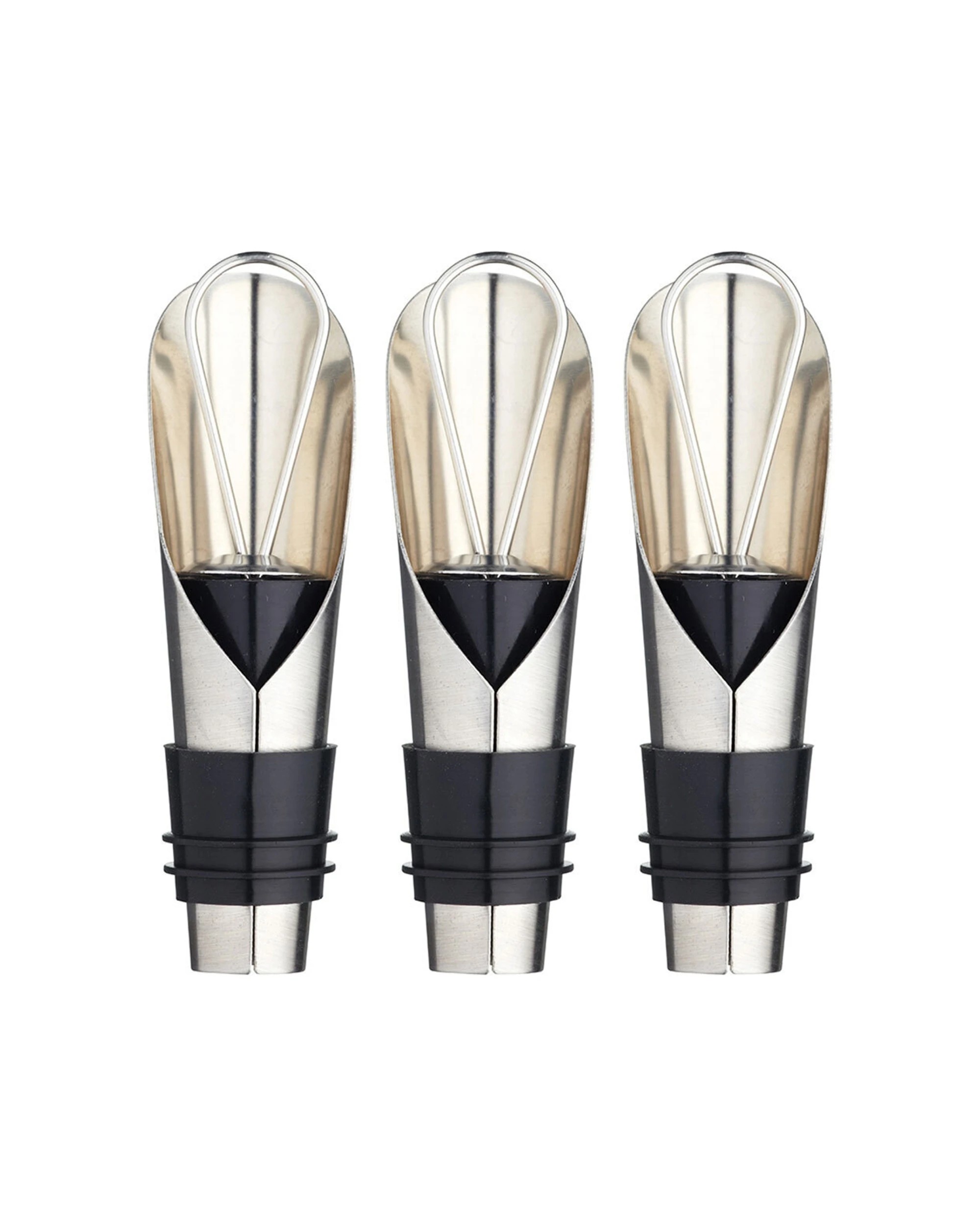 1 BarCraft 3PK Fold Up Foil Wine Pourer Stainless Steel With Stopper - Silver, 1 of 3