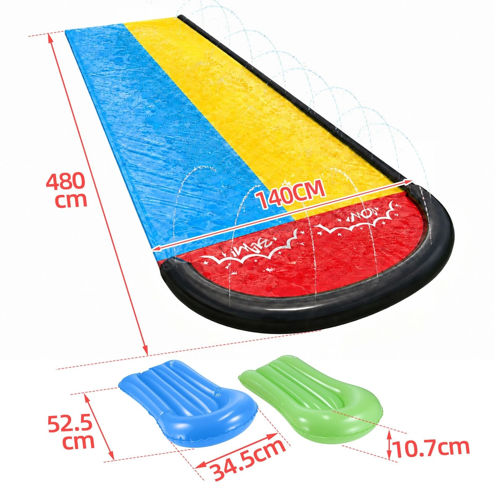 2 Ausway 480cm Dual-Lane Water Slide with 2 Inflatable Body Boards and Built-In Sprinklers for Outdoor Play, 2 of 6