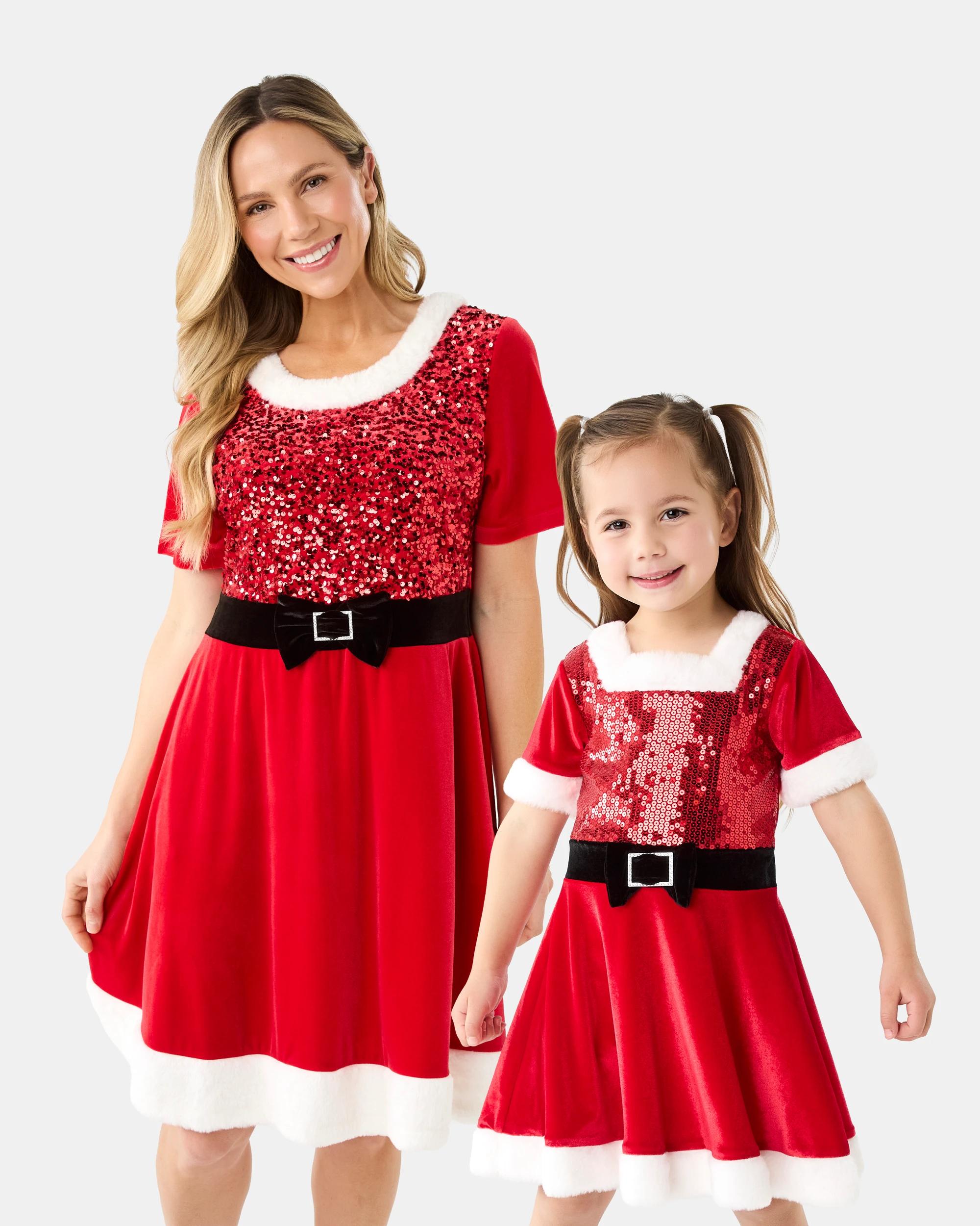 2 Family Matching Christmas Santa Sequin Womens Dress Strawberry, 2 of 9
