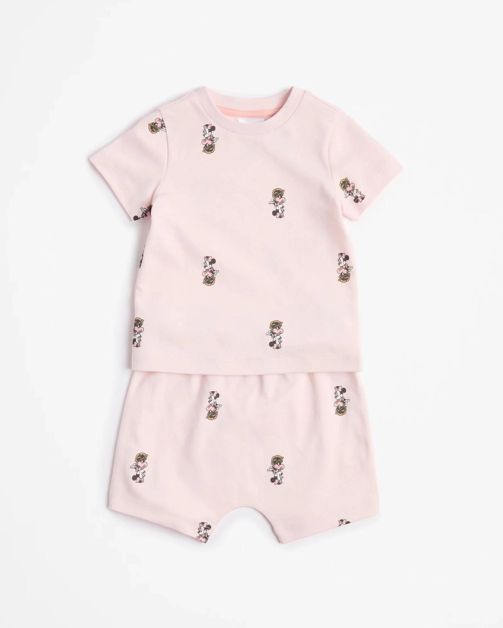 3 Baby Disney Minnie Mouse Organic Cotton Short Sleeve Pyjama Set 2 Pack PINK, 3 of 5