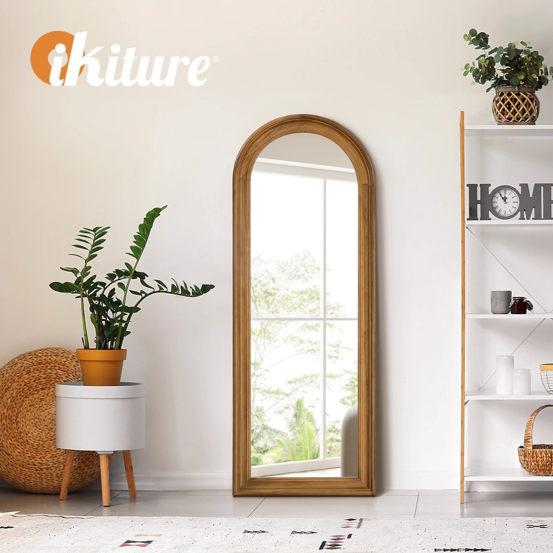 7 Oikiture Full Length Mirror Elegance Arch 165x60cm Wood Floor Mirrors - Brown, 7 of 10