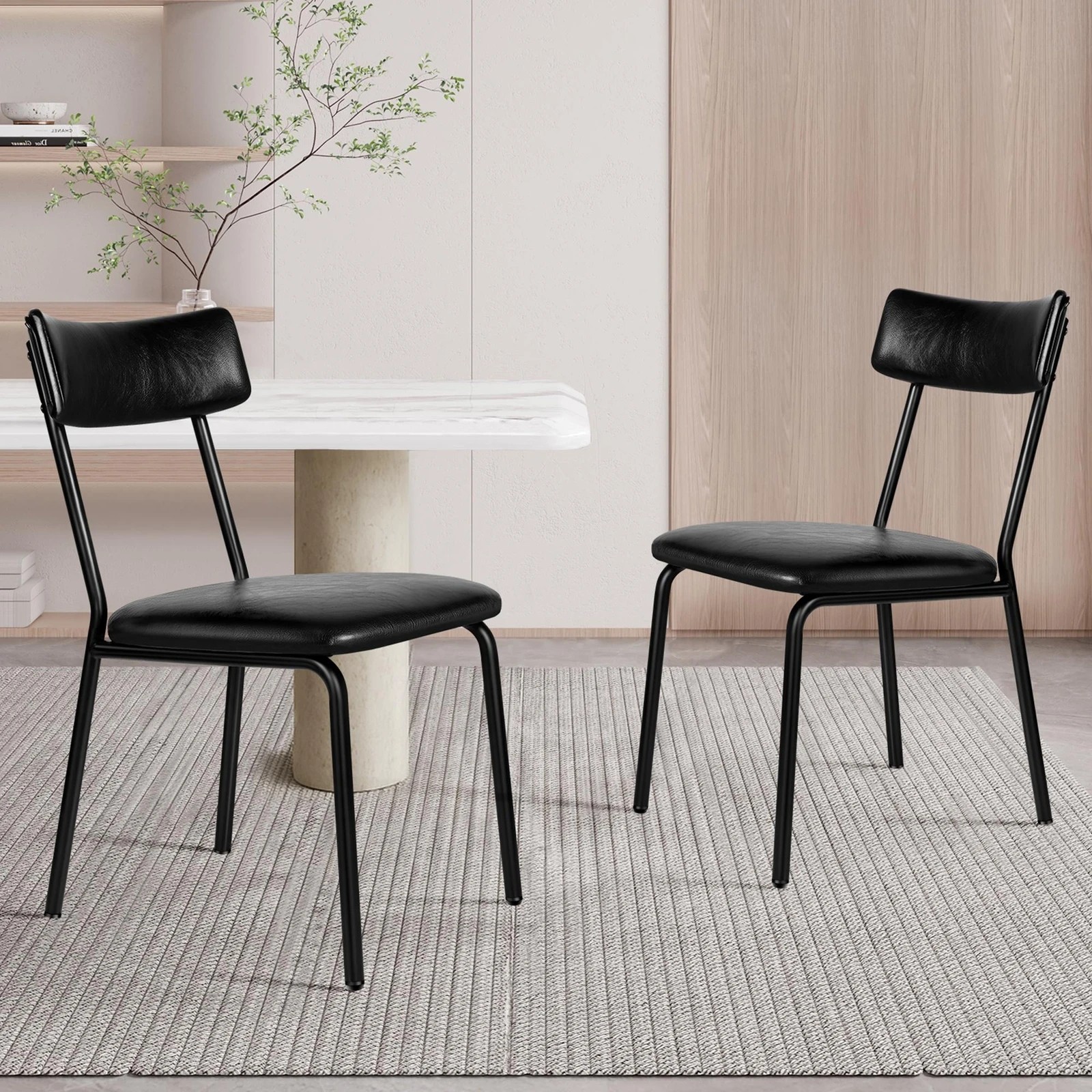 2 Alfordson 2x Dining Chairs Accent Kitchen Lounge Curved Back PU Leather - Black, 2 of 10
