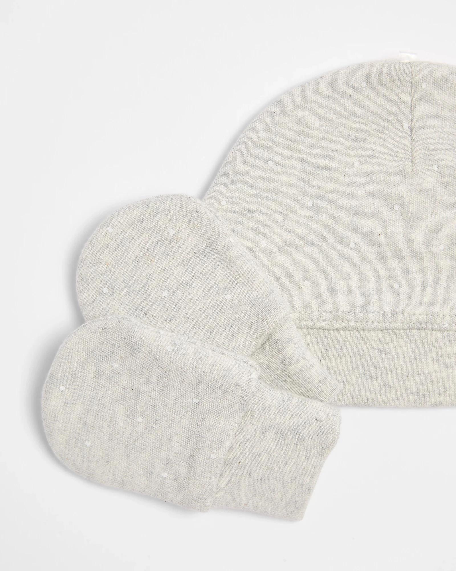 2 Target Baby Baby Organic Cotton Unisex Beanie & Mitten Set GREY MARLE SPOT, 2 of 2