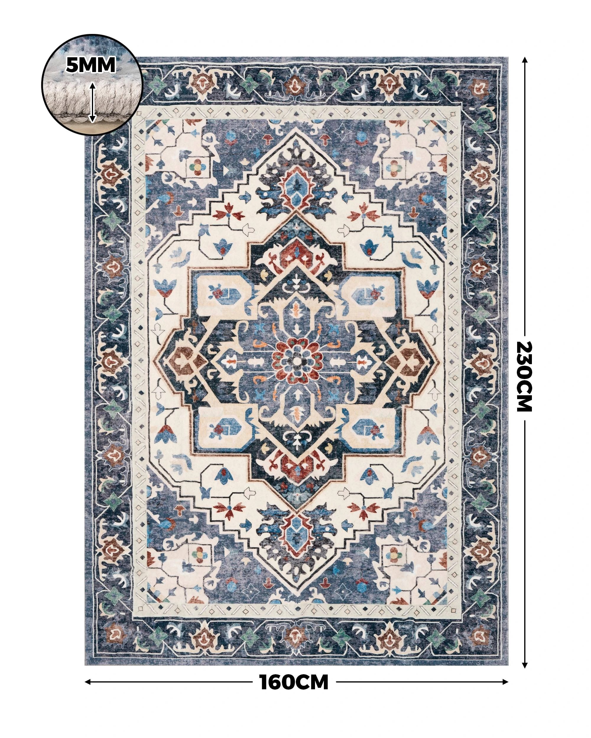2 ZUNI Floor Rug 160x230CM Machine Washable Modern Area Rug Carpet Short Pile Living Room Blue, 2 of 7