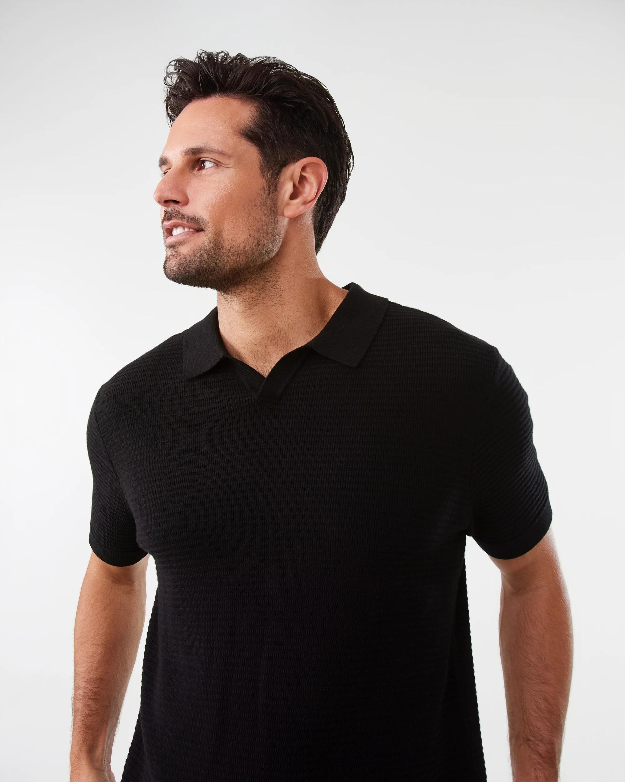 5 True Knit Textured Polo Shirt Black, 5 of 7