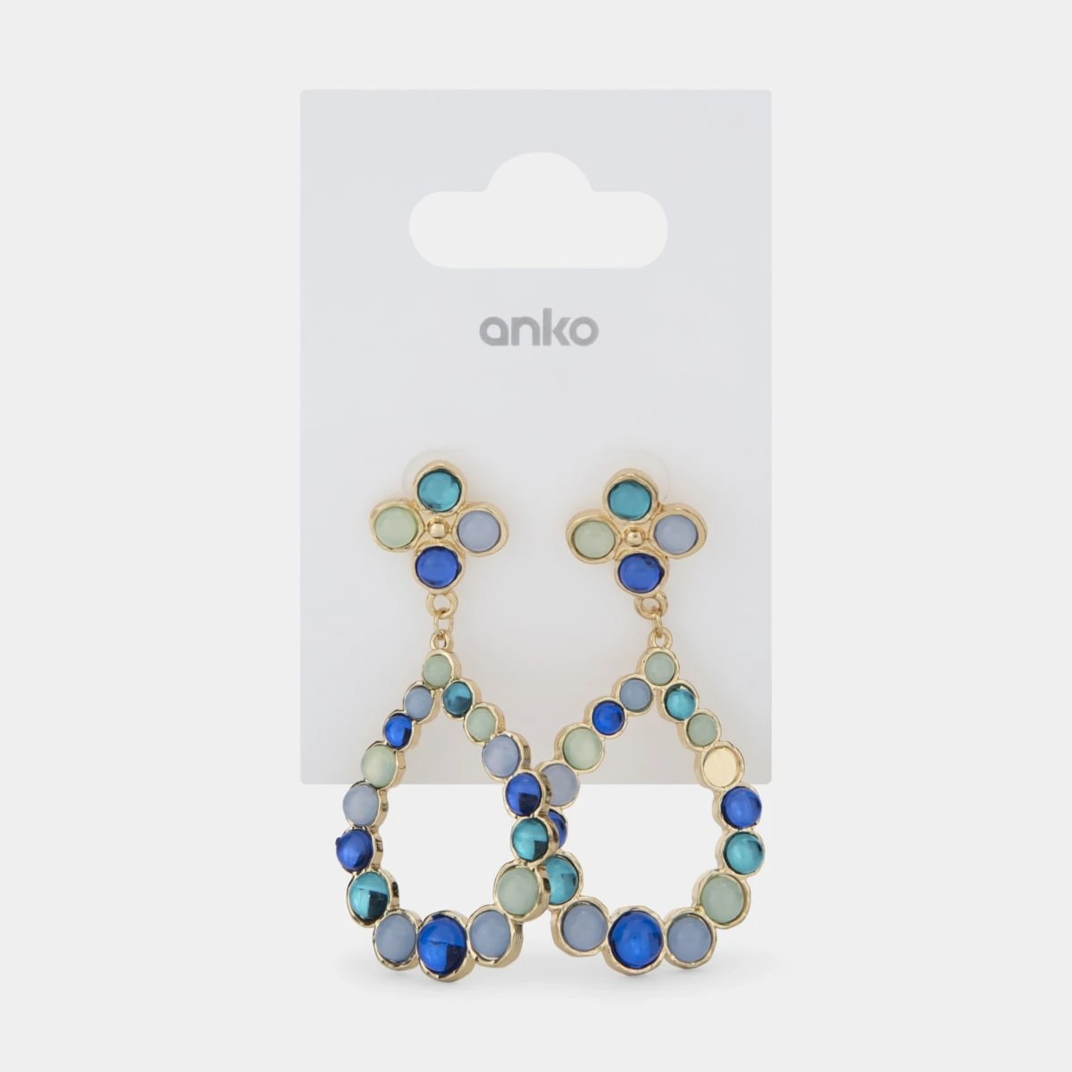 5 Flower Tear Drop Earrings - Gold Tone and Pale Blue, 5 of 5