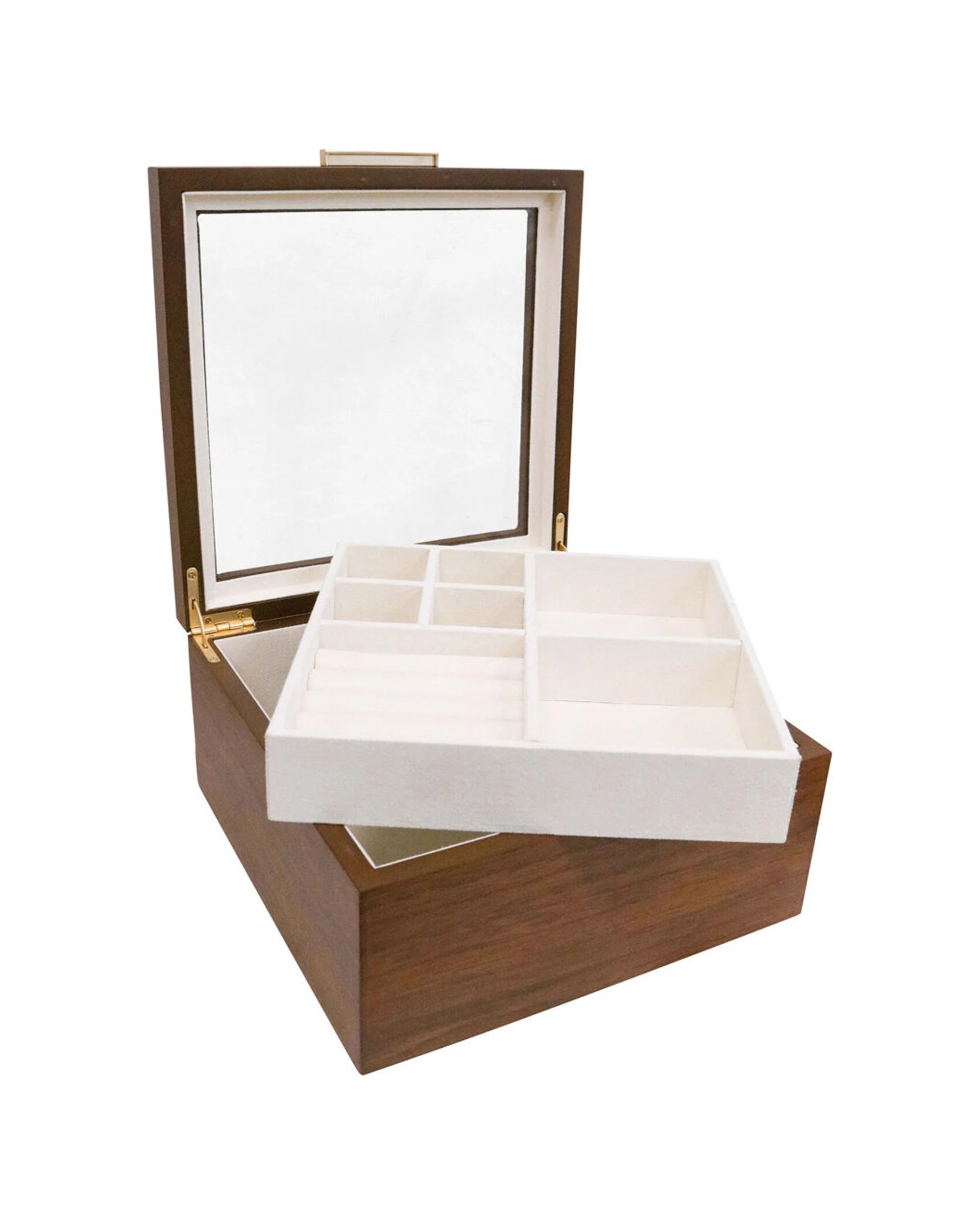 1 LVD Timber Jewellery Square Storage Box Organiser 20.5x10cm Walnut - Brown, 1 of 2