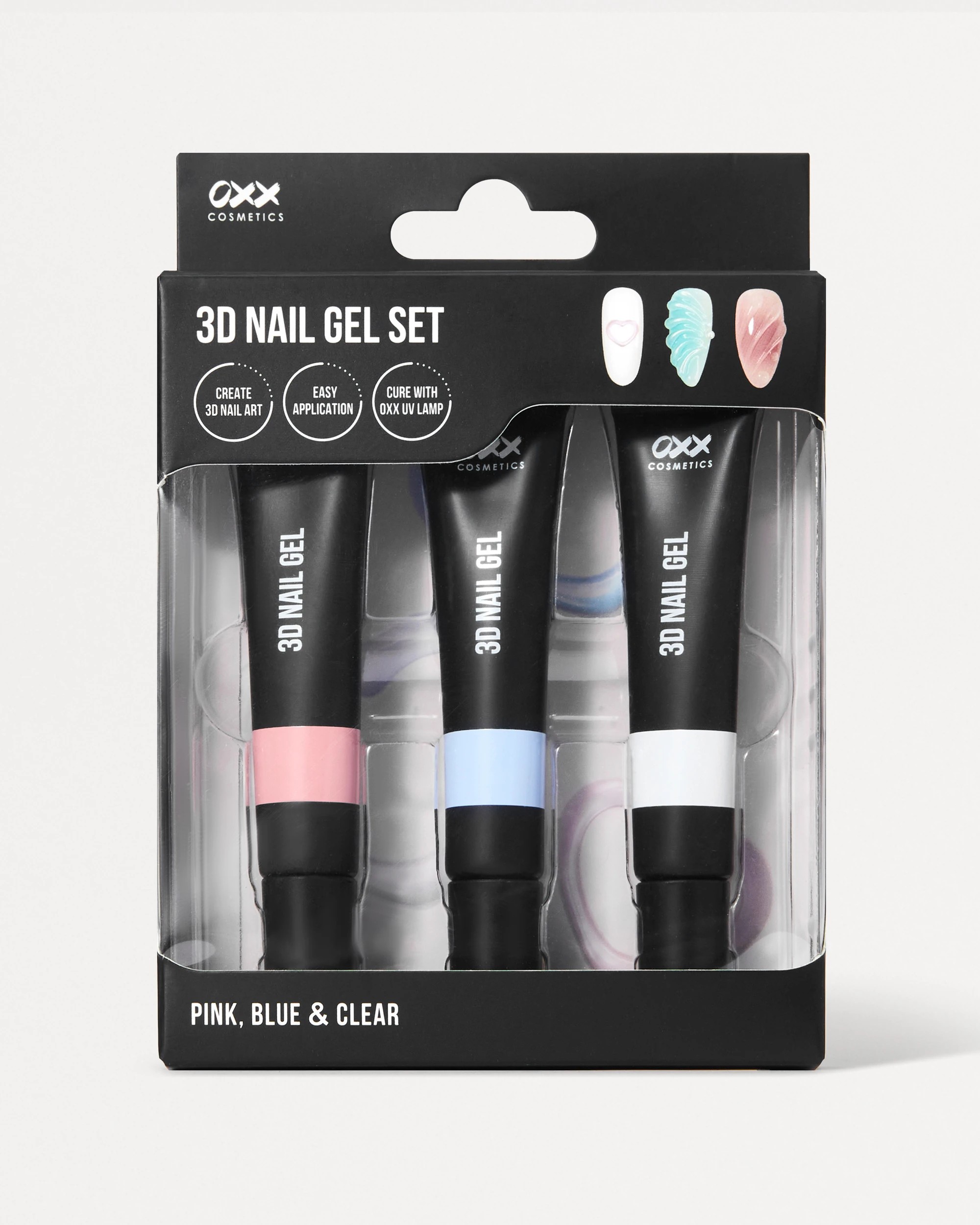 4 OXX Cosmetics 3D Nail Gel Set - Pink, Blue and Clear, 4 of 5