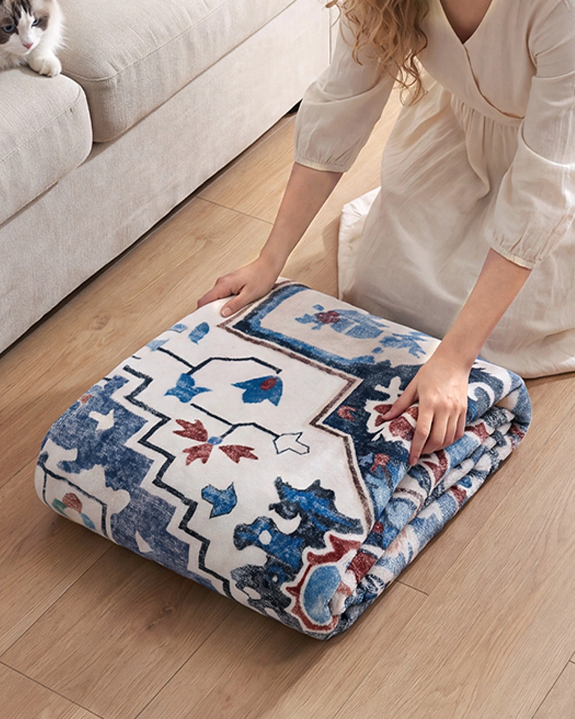 4 ZUNI Floor Rug 120x160CM Washable Modern Area Rug Carpet Short Pile Living Room Blue, 4 of 7