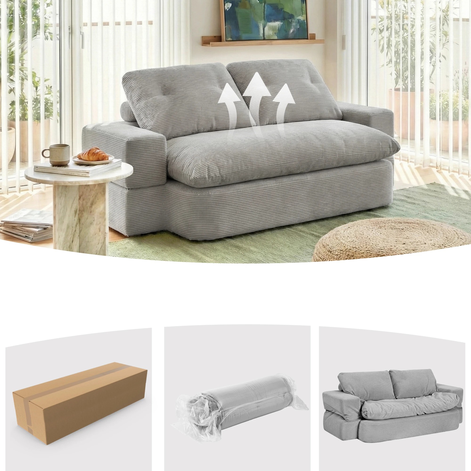 4 Artiss Convertible Folding Sofa Bed 30D High-Density Foam Boneless Couch - Grey, 4 of 10