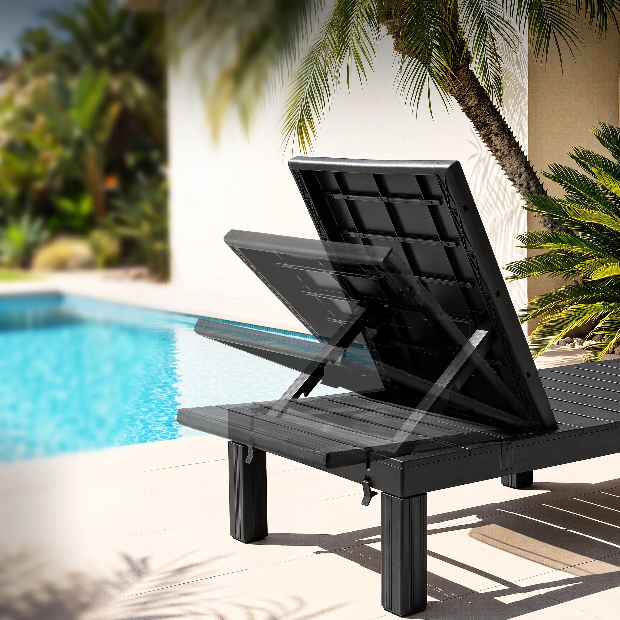 6 Gardeon Sun Lounge Foldable Outdoor Pool Pation Recliner Slatted - Black, 6 of 8