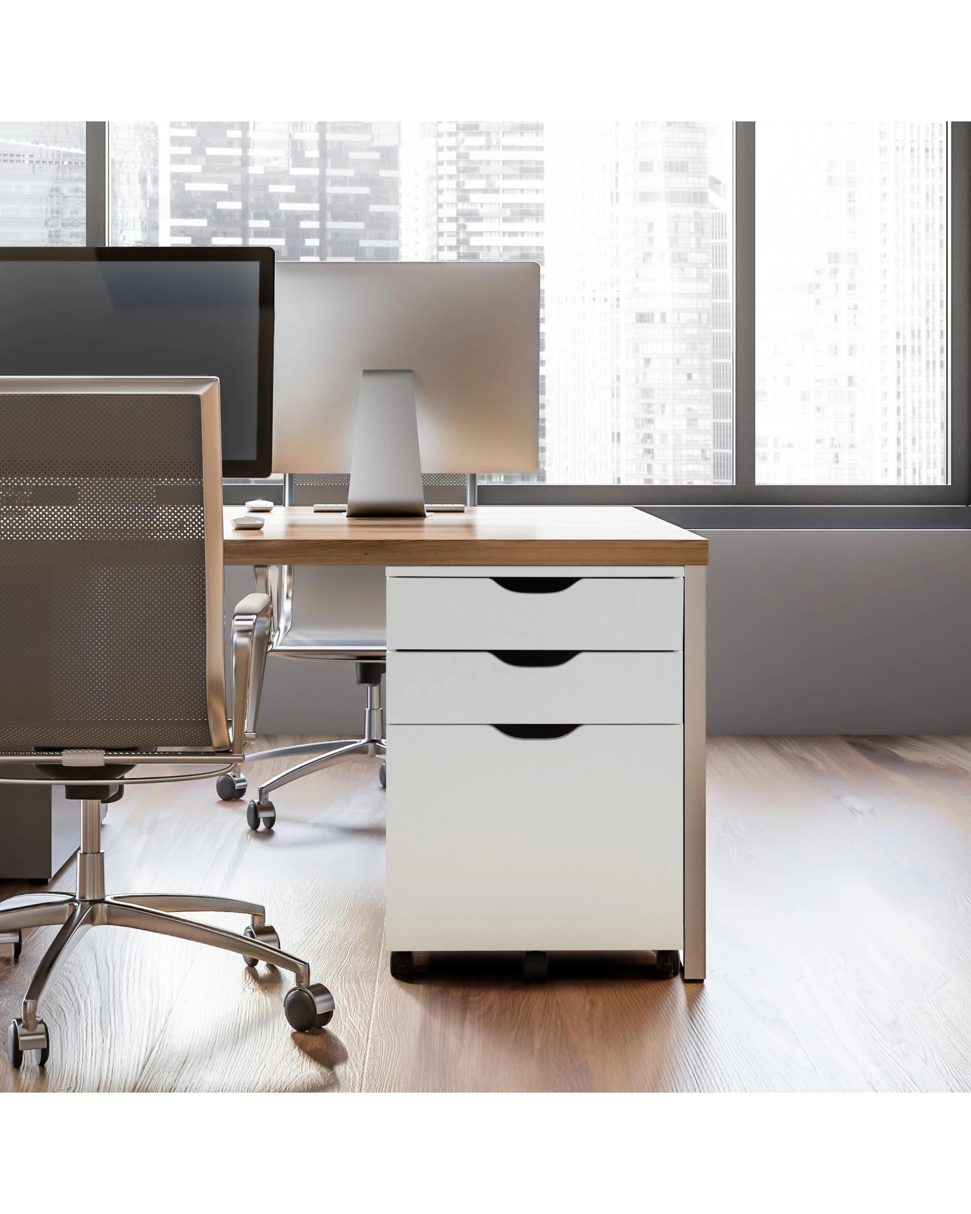 2 Kodu Belle Filing Cabinet Storage 3 Drawers Home Office Mobile Pedestal - White, 2 of 8