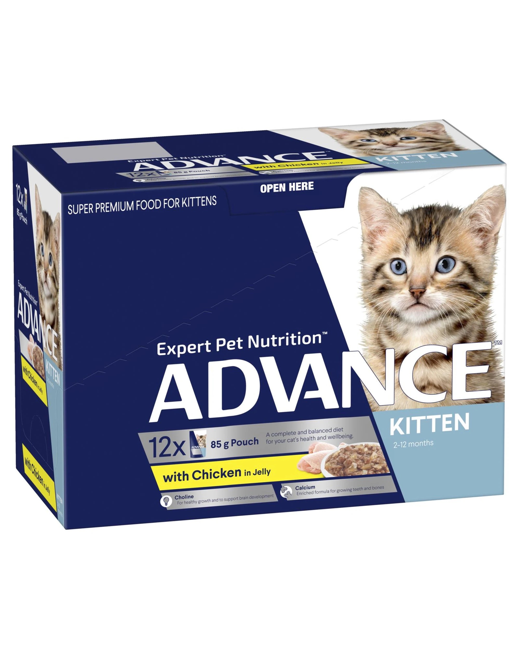 2 Advance Kitten 2-12 Months Wet Cat Food w/ Chicken in Jelly 12 x 85g, 2 of 3