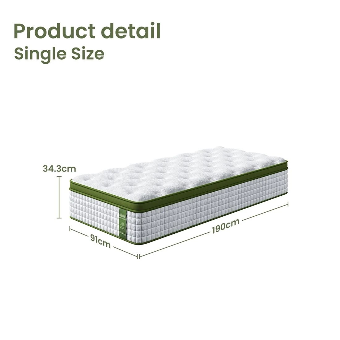 3 BedStory Single Mattress 34cm Medium - Hybrid Mattress for Pressure Relief Motion Isolation - Single Bed - White, 3 of 6