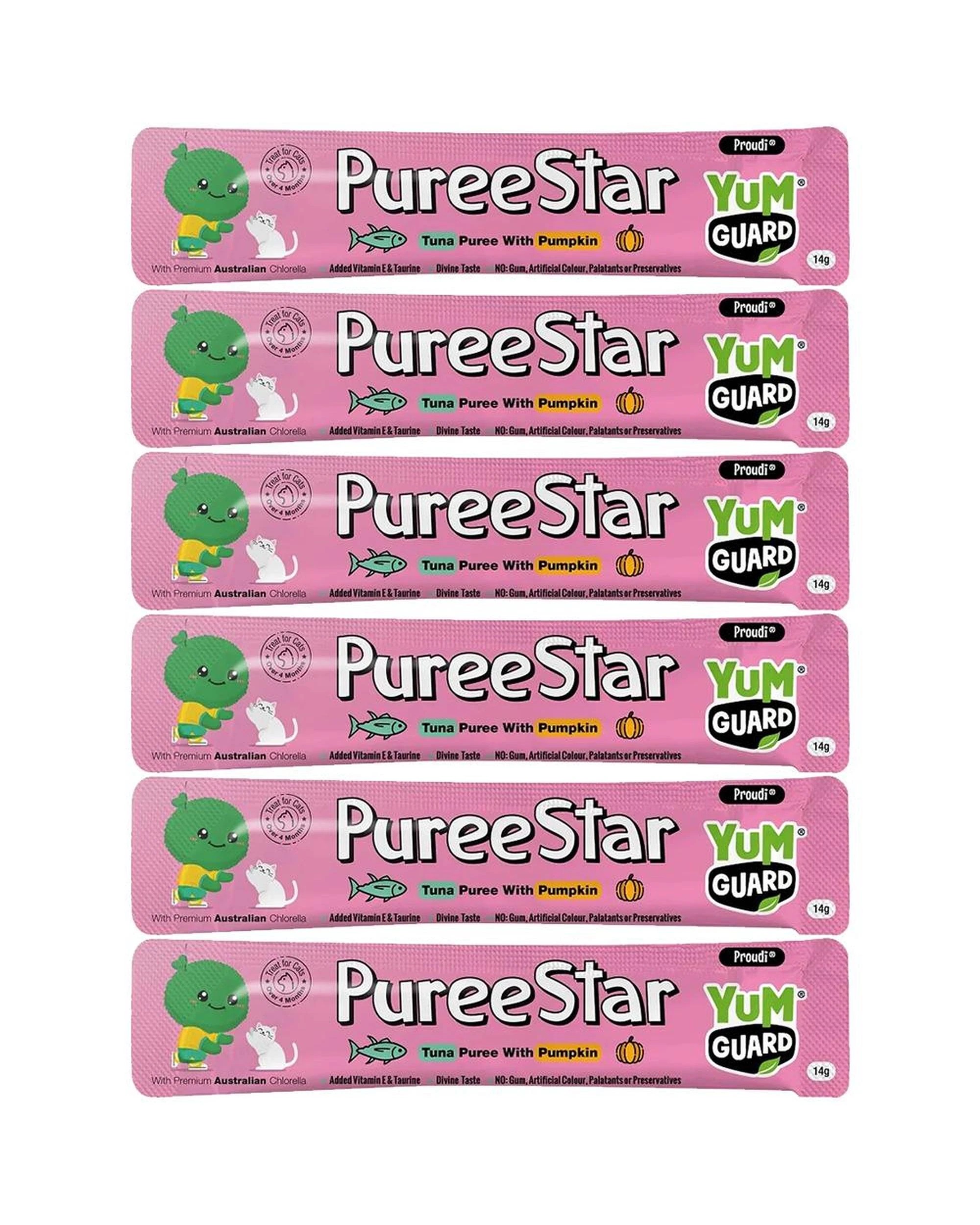 1 Yumguard Puree Star Tuna w/ Pumpkin Cat Treat 14g x 6 Pack, 1 of 1
