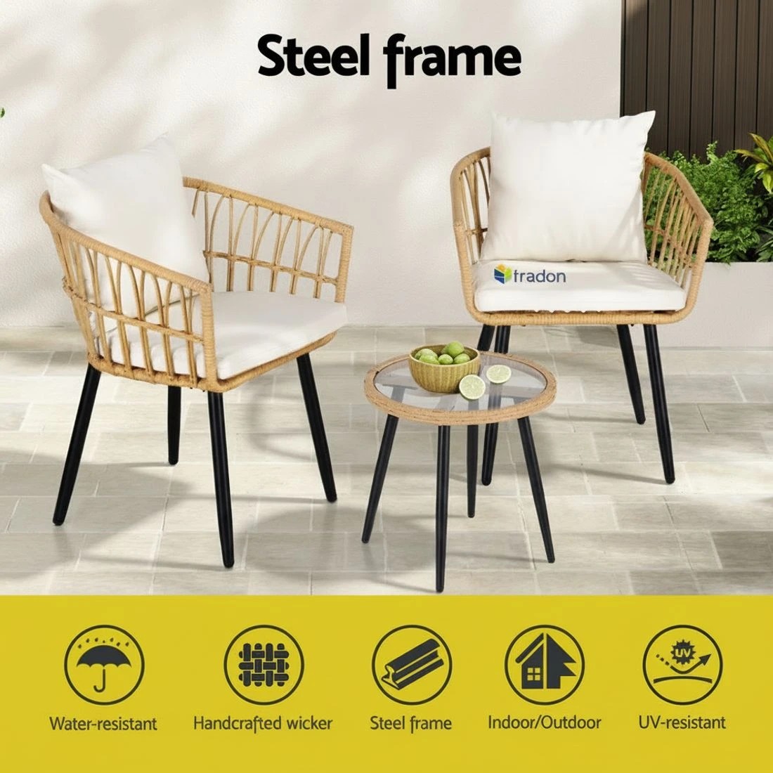 3 Gardeon 3PC Outdoor Bistro Set Patio Furniture Lounge Setting Table and Chairs Natural - Natural, 3 of 5