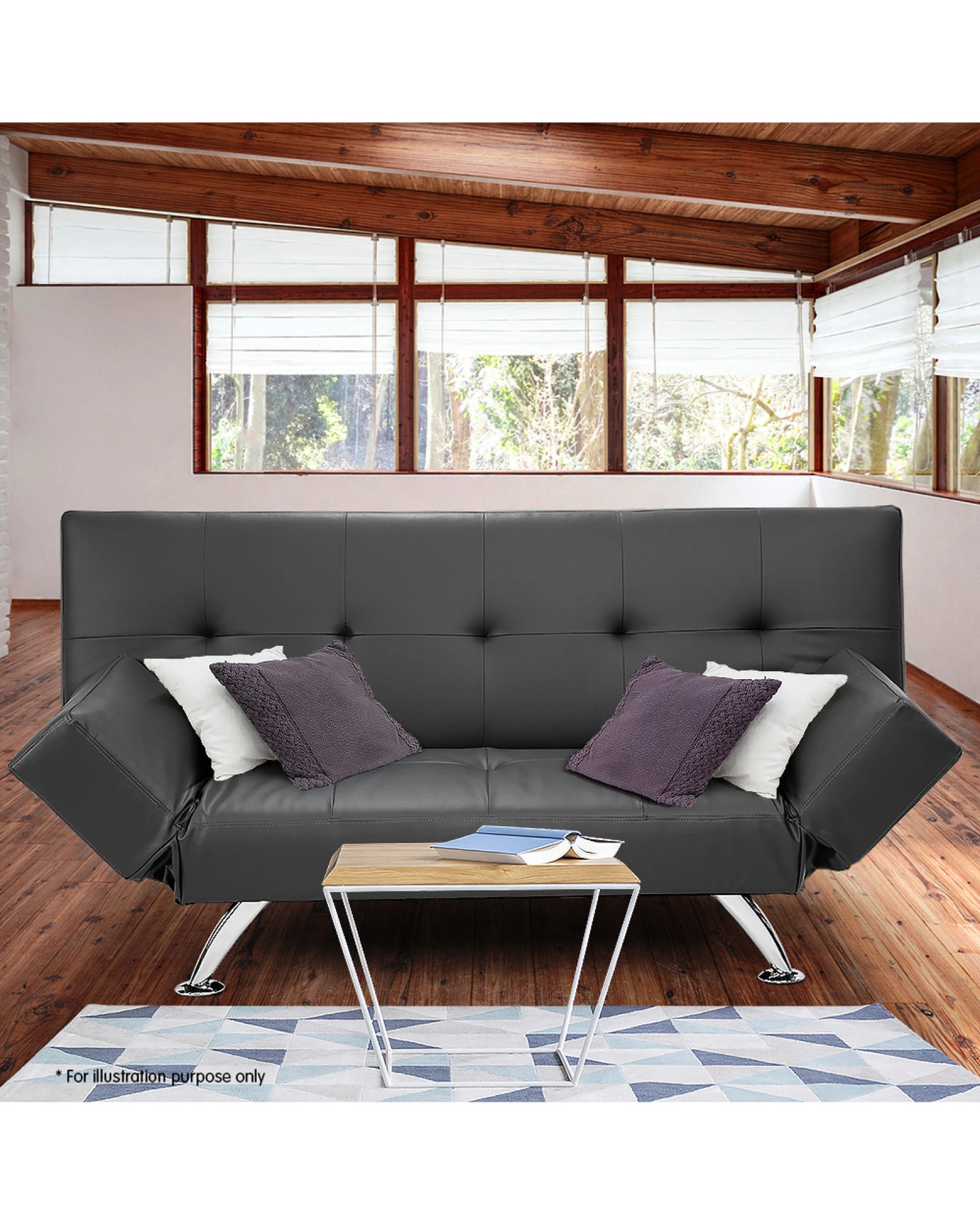 2 Sarantino 3 Seater Faux Leather Sofa Bed Lounge - Grey, 2 of 6