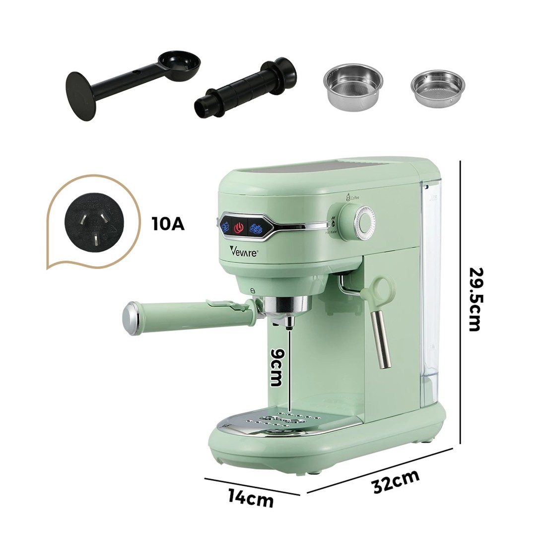 2 Vevare Espresso Coffee Machine Latter Cappuccino Maker 19 Bar Milk Frother - Green, 2 of 8