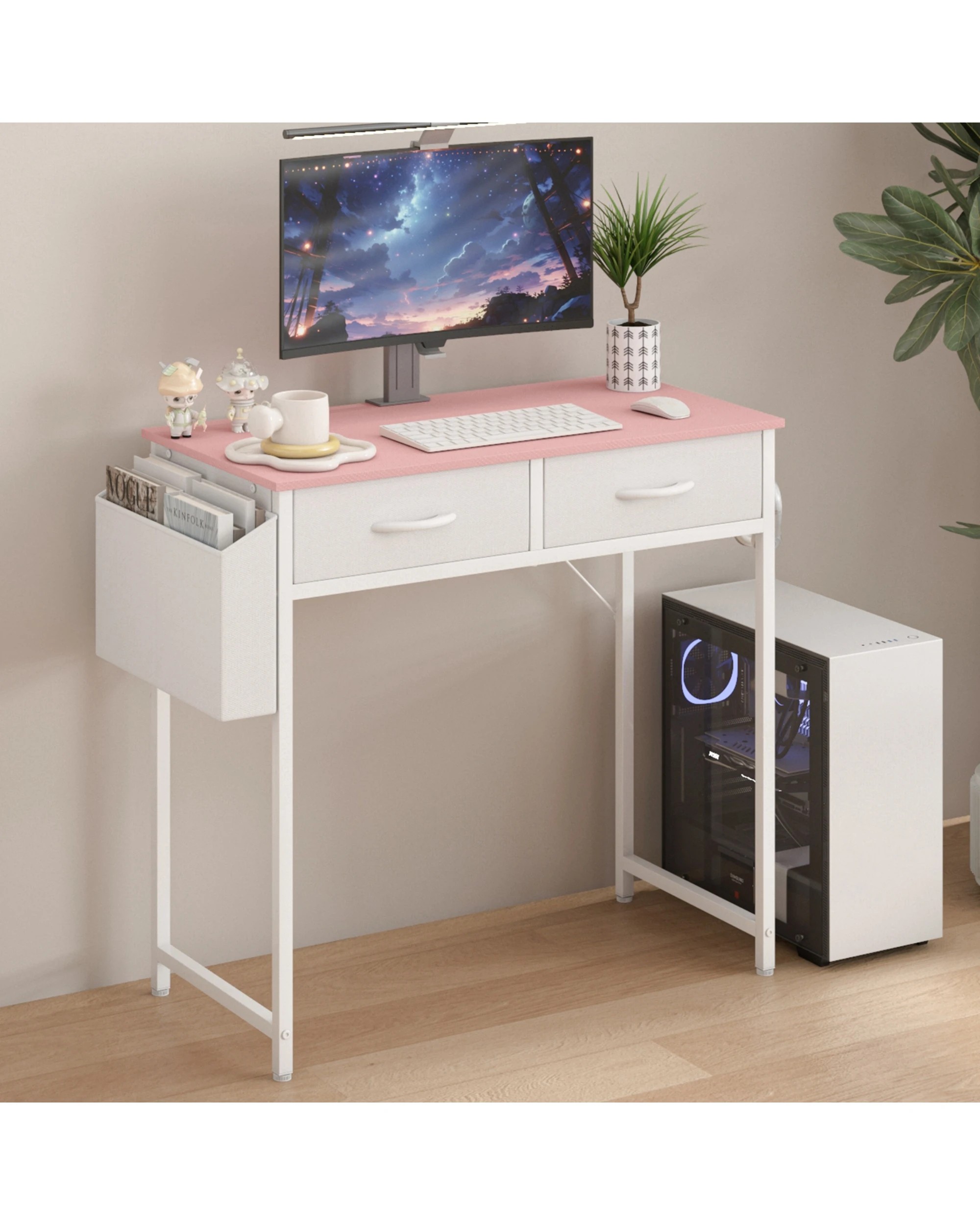 10 Advwin 80cm Small Desk With 2 Drawers And Storage Bag Makeup Vanity Desk Pink, 10 of 10