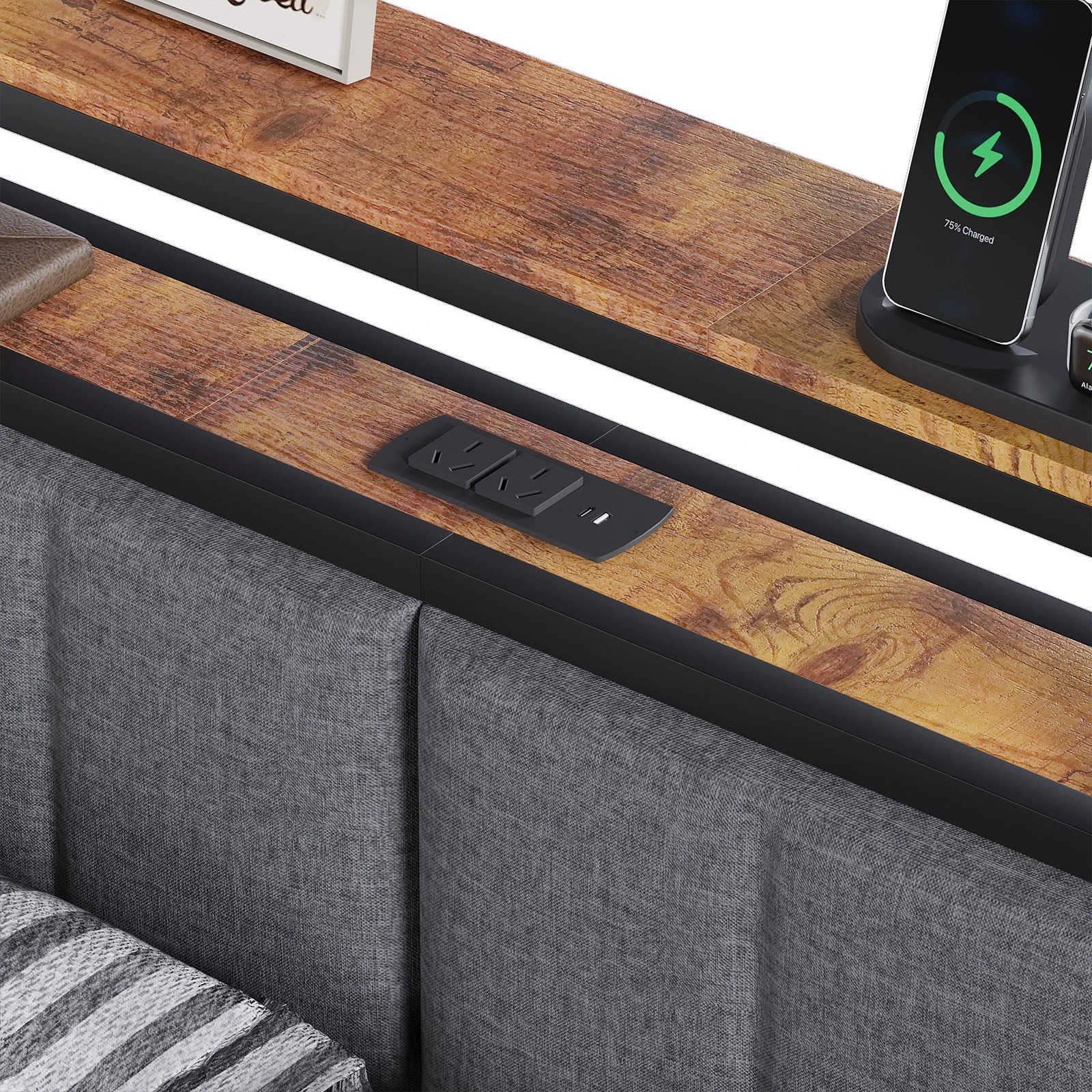 3 Advwin Queen Size Floating Bed Frame with Headboard Led Light & Charging Station, 3 of 8