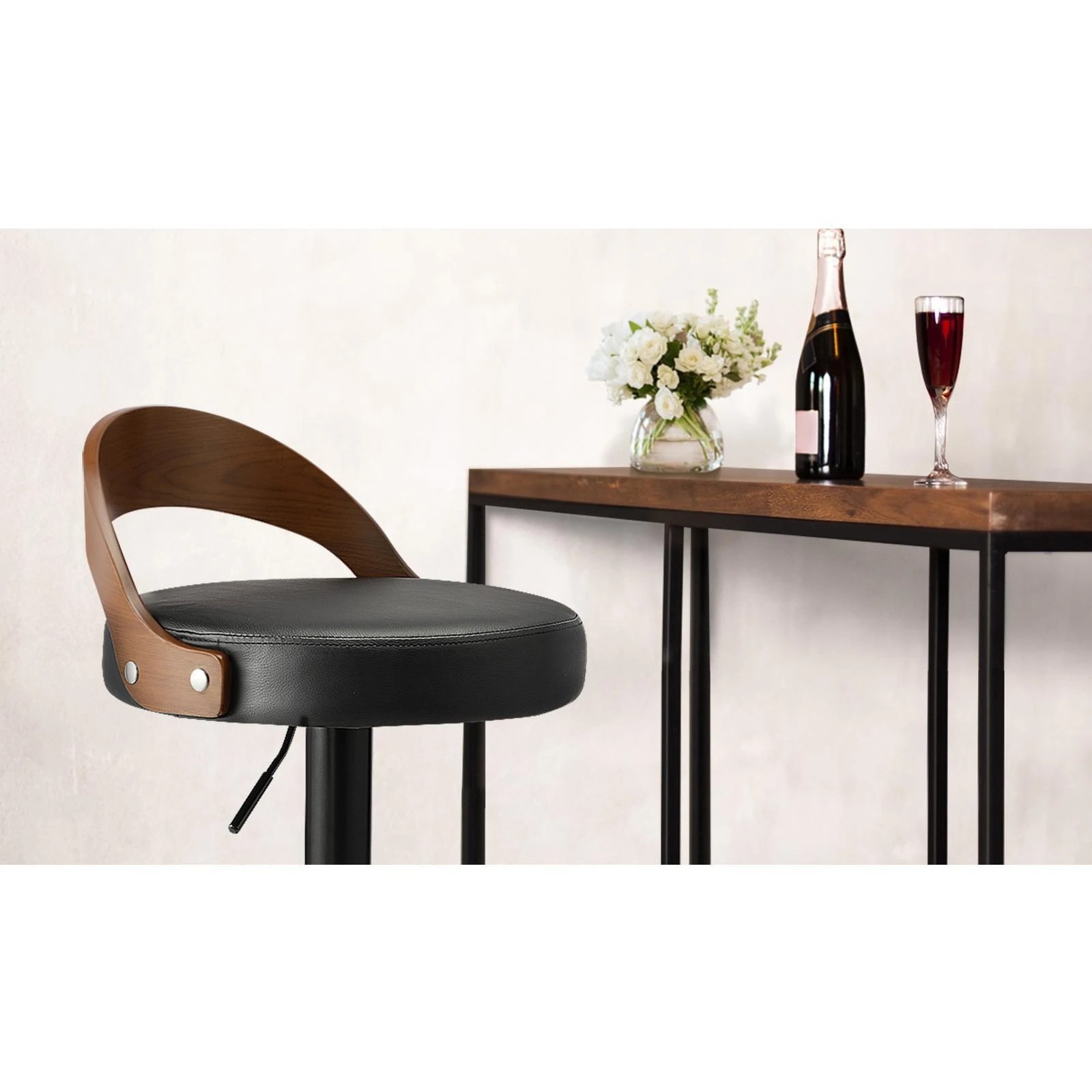3 Oikiture Kitchen Bar Stools Gas Lift Swivel Chairs Stool Wooden Pu Leather X2
 - Black, 3 of 9
