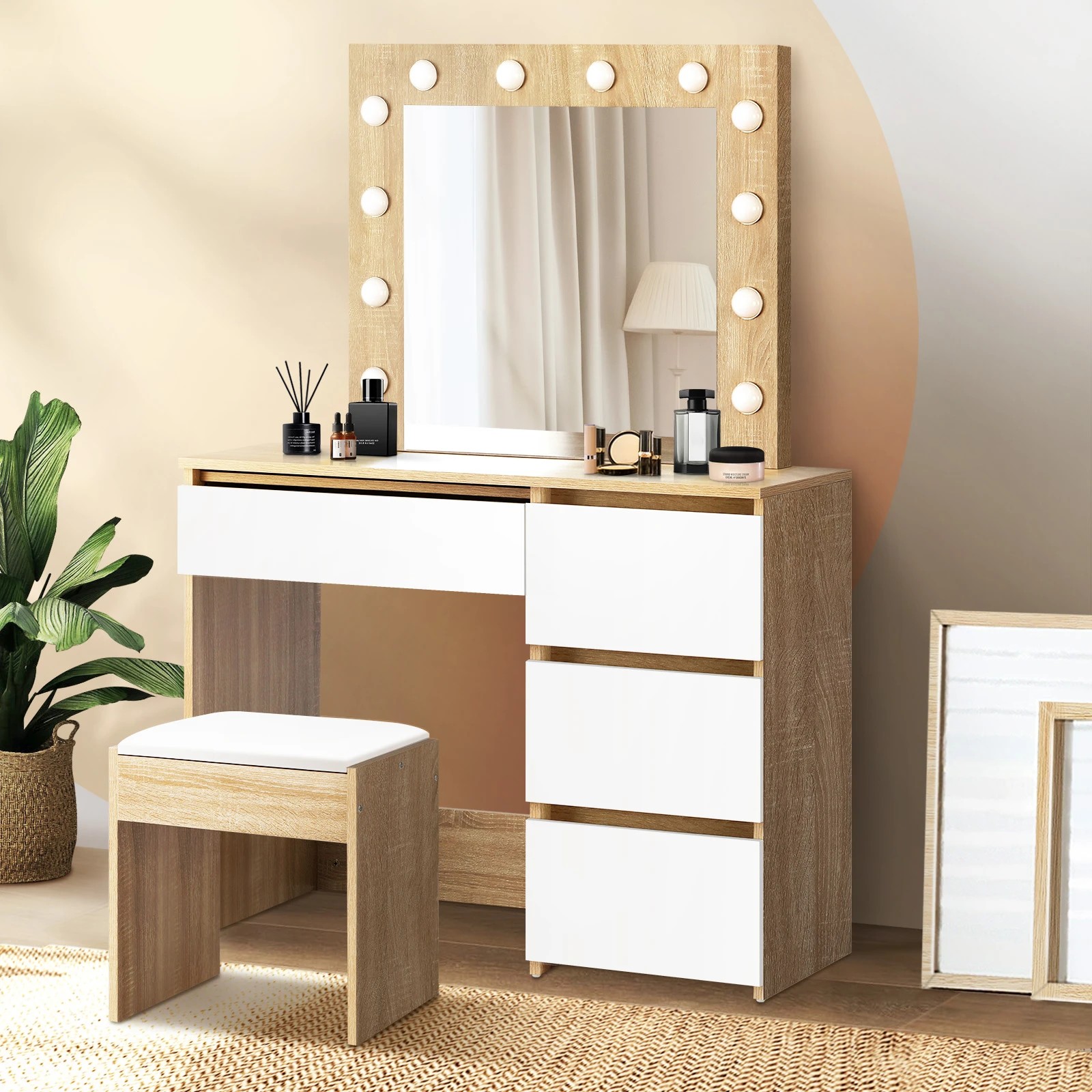 2 Oikiture Dressing Table Stool Set Makeup Desk Mirror Storage 12 Led Bulbs
 - Multi, 2 of 9