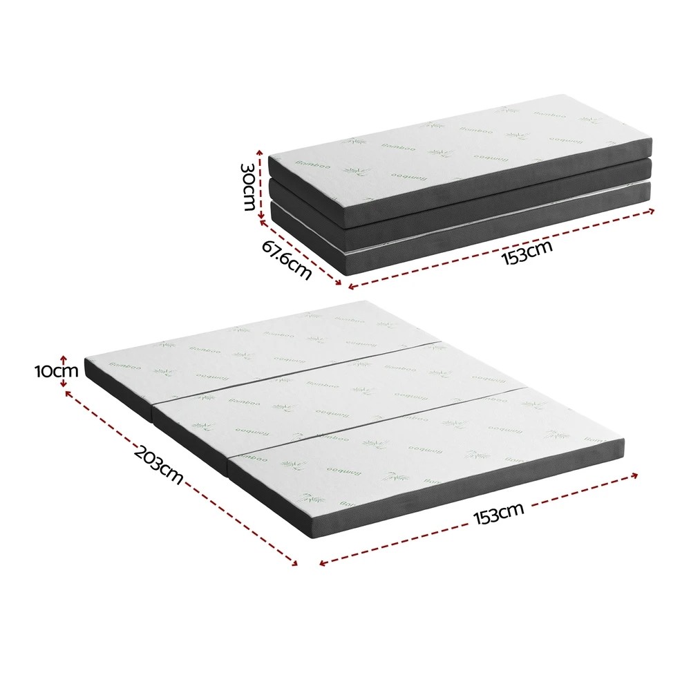 2 Giselle Foldable Mattress Folding Foam Mattresses Bamboo - Queen Bed - Black, 2 of 10