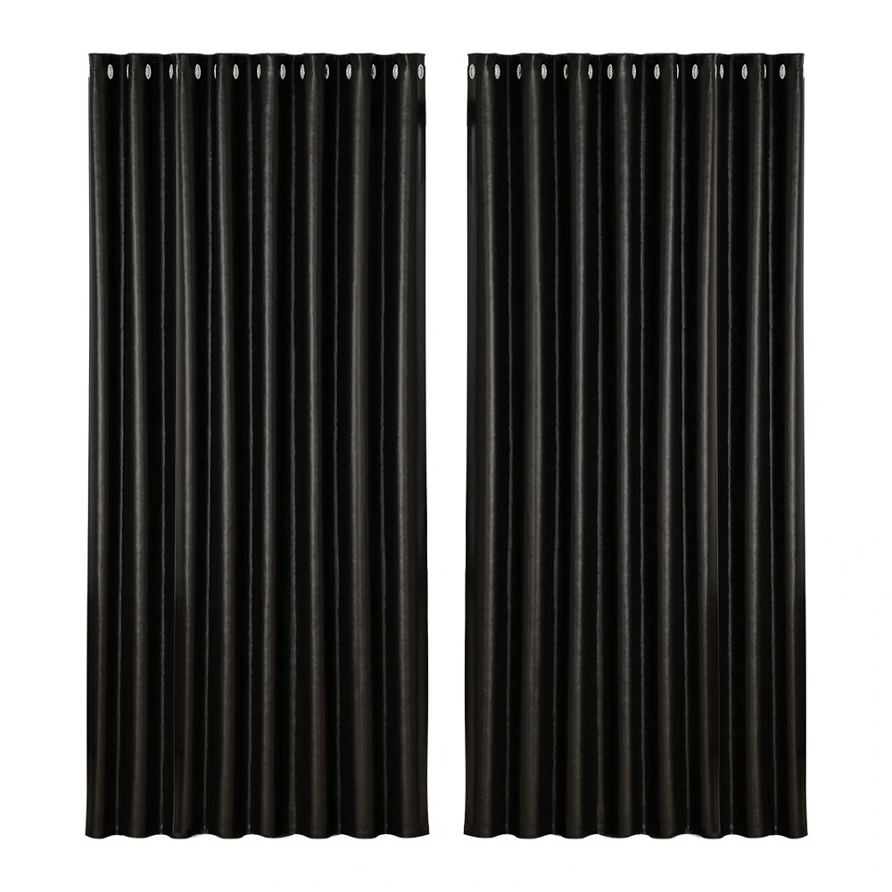 1 Artiss 2X Blockout Curtains Eyelet 300x230cm Shine - Black, 1 of 5