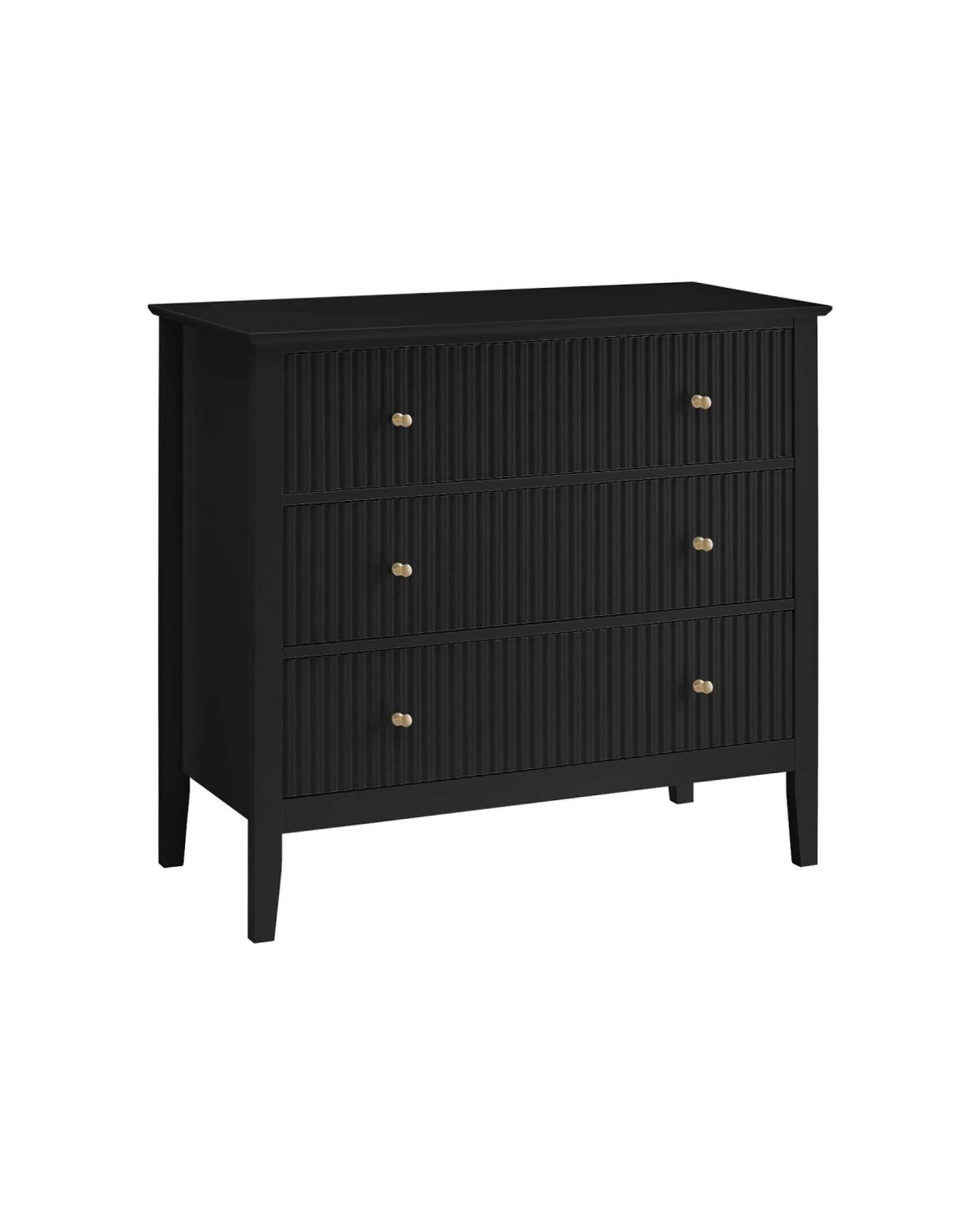 1 Alpine Bay Zara Fluted 3 Drawer Chest NC Painted Matte Finish Storage Unit - Black, 1 of 6