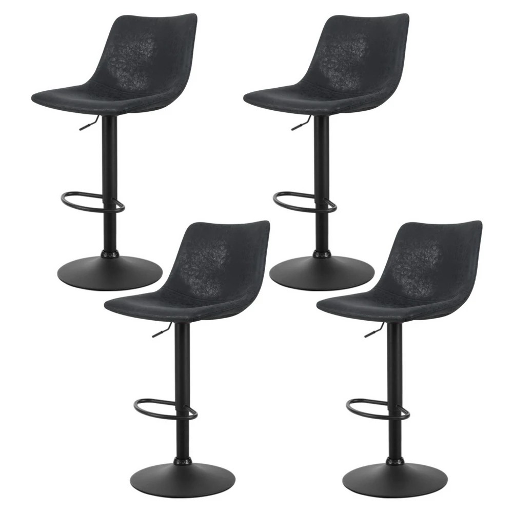 1 Artiss 4x Bar Stools Vintage Leather Swivel Gas Lift - Black, 1 of 5