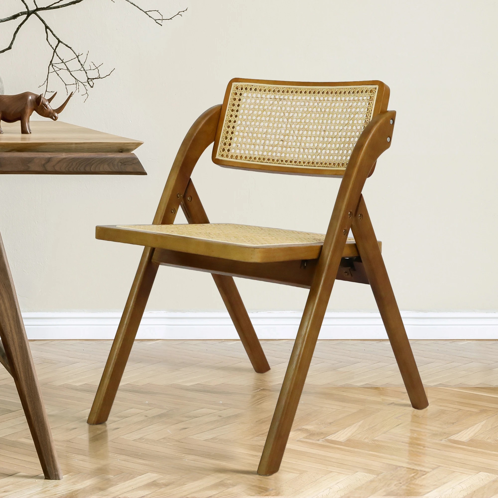 7 Levede 1 Set Of 4 Foldable Accent Rattan Dining Chairs - Walnut, 7 of 7