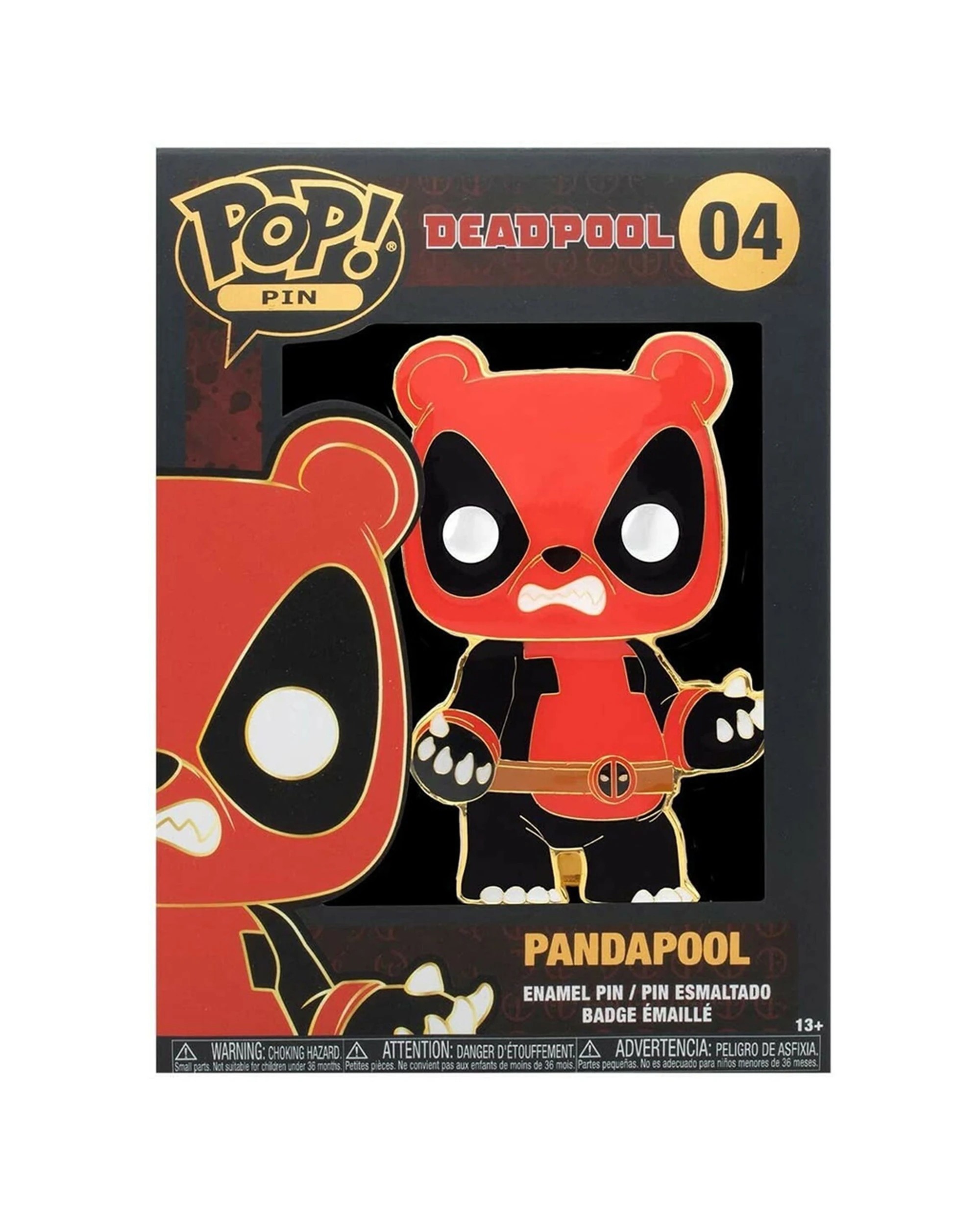 3 Pop Enamel Pin Deadpool Pandapool 10cm Pin - Window Display Box Ages 13 And Over - Red, 3 of 3