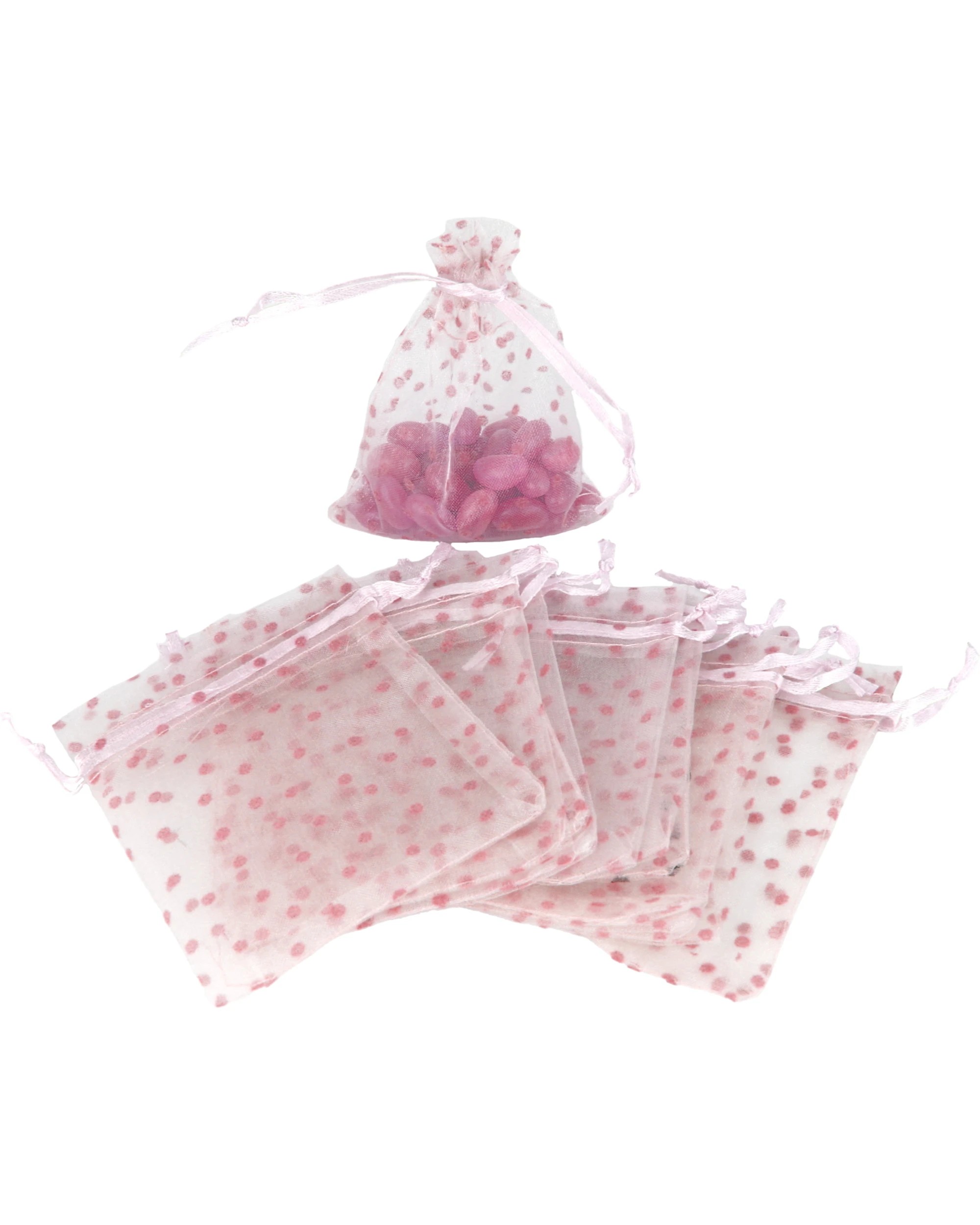 1 Amscan Pink Polka Dot Organza Bag Pack of 12 - Pink, 1 of 1