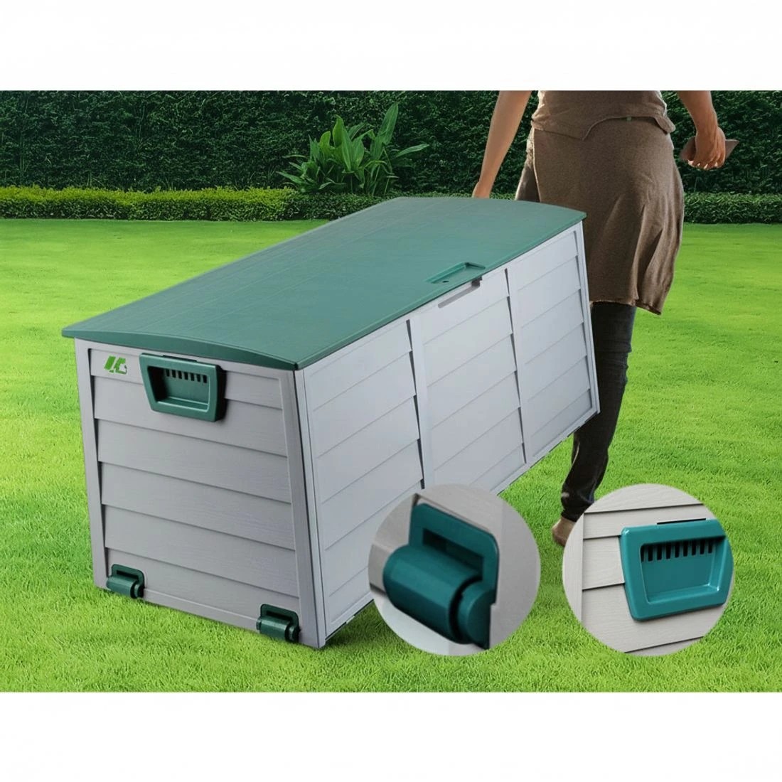 8 Gardeon Outdoor Storage Box 290L Lockable Organiser Garden Deck Shed Tool - Green, 8 of 8