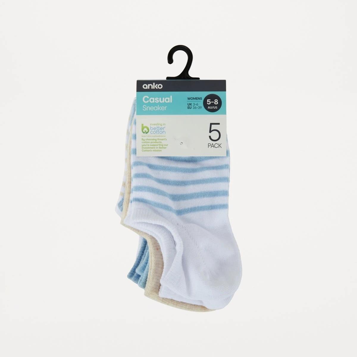 3 5 Pack Jacquard Sneaker Socks BLUE BEIGE STRIPE SOCK SKYWAY BLUE, 3 of 3