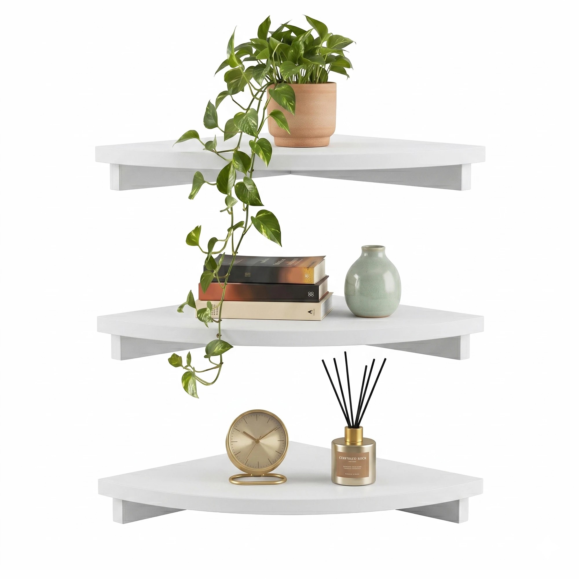 1 Artiss 3pc Corner Floating Wall Shelf Wall Mounted Display Rack Round Edge - White, 1 of 8