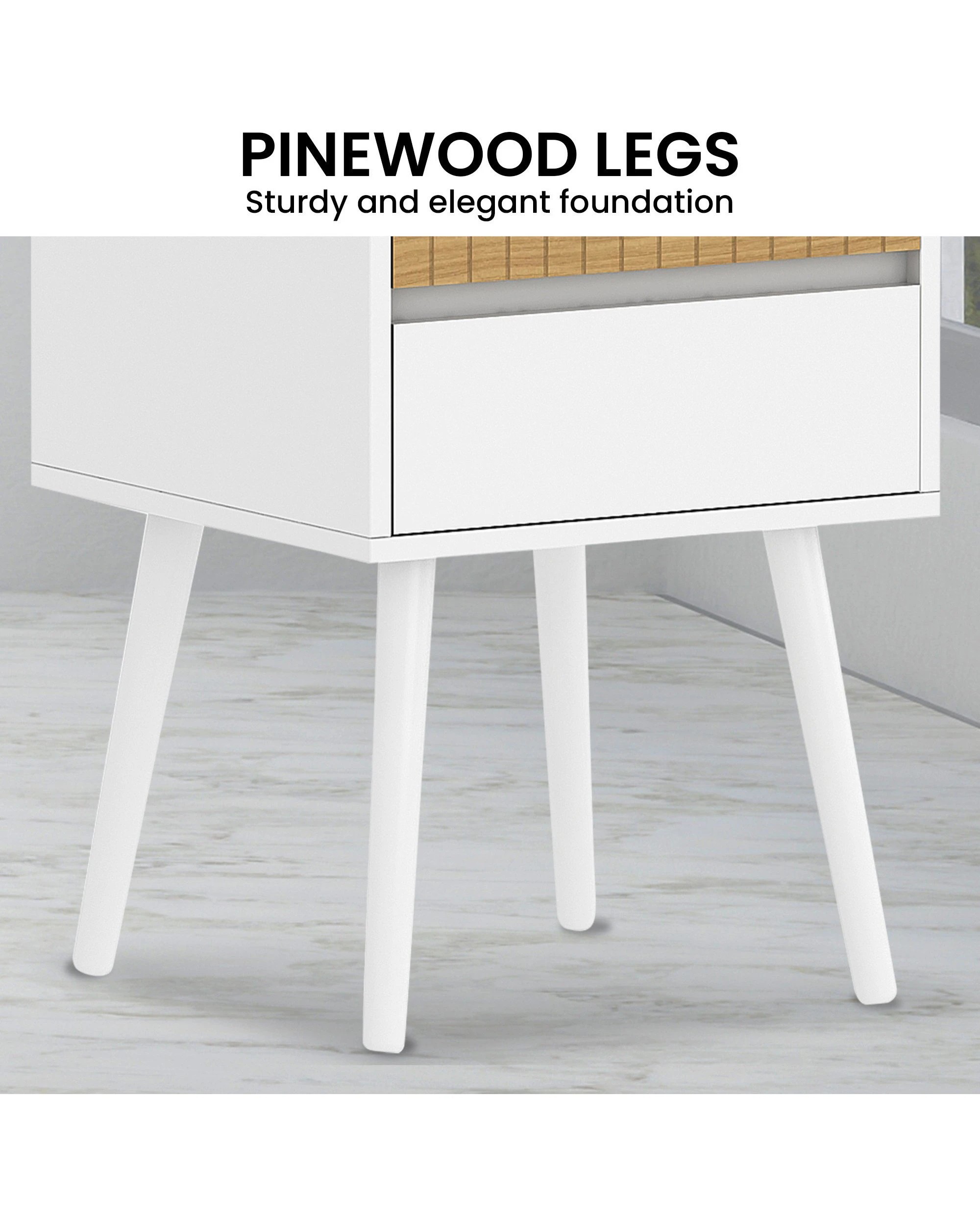 7 Sarantino Clio Bedside Table Night Stand - White Natural, 7 of 9